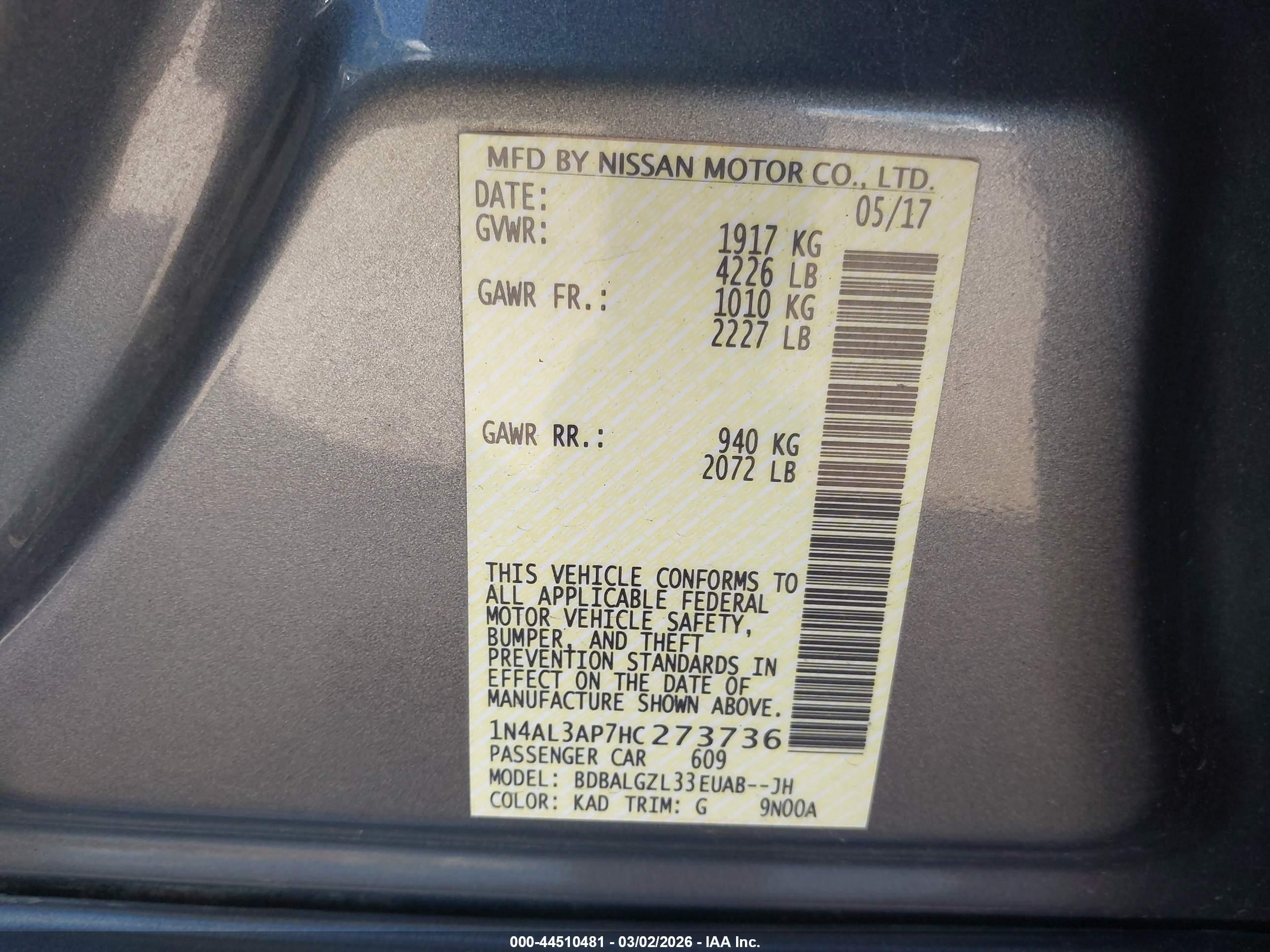 2017 Nissan Altima 2.5 S Gray vin: 1N4AL3AP7HC273736