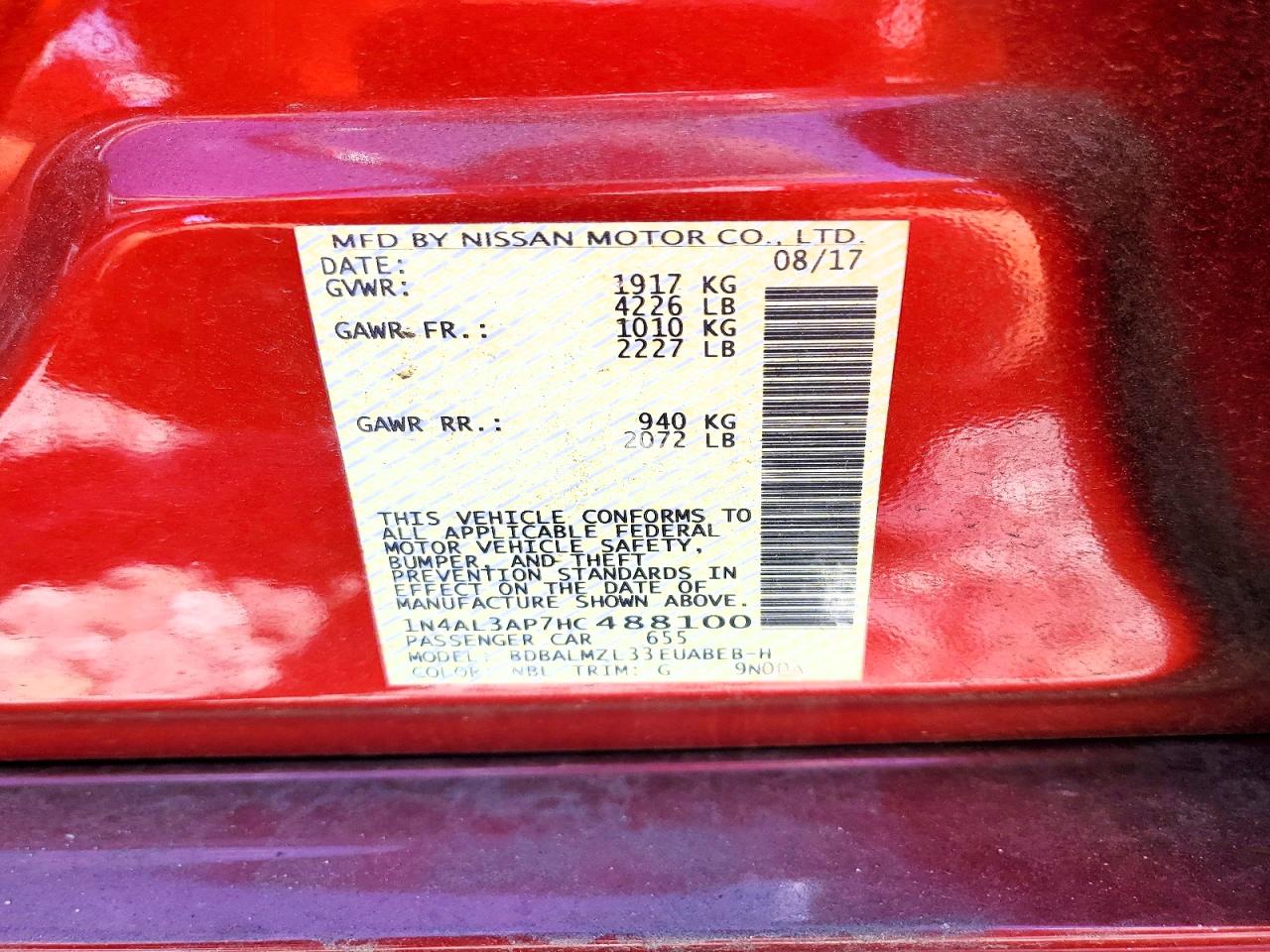 2017 Nissan Altima 2.5 Sv Красный vin: 1N4AL3AP7HC488100