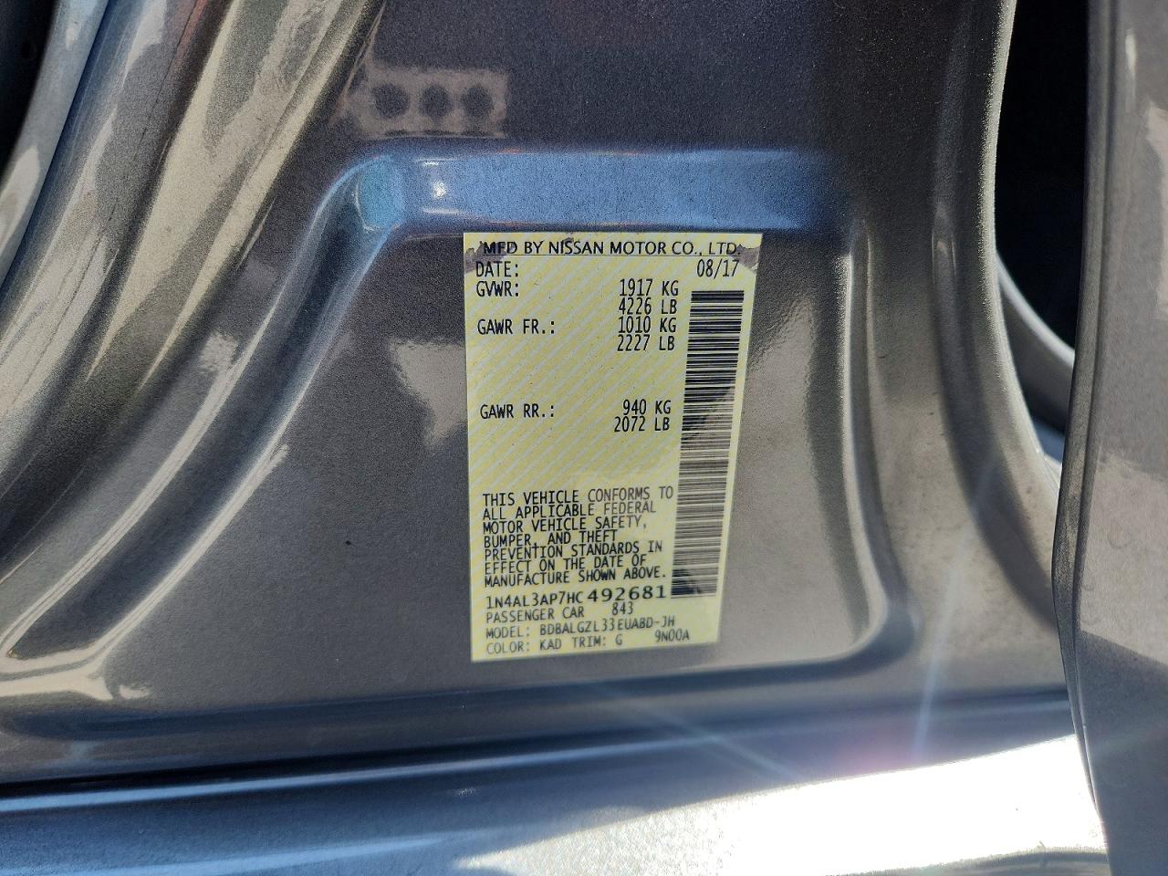 2017 Nissan Altima 2.5 S Gray vin: 1N4AL3AP7HC492681