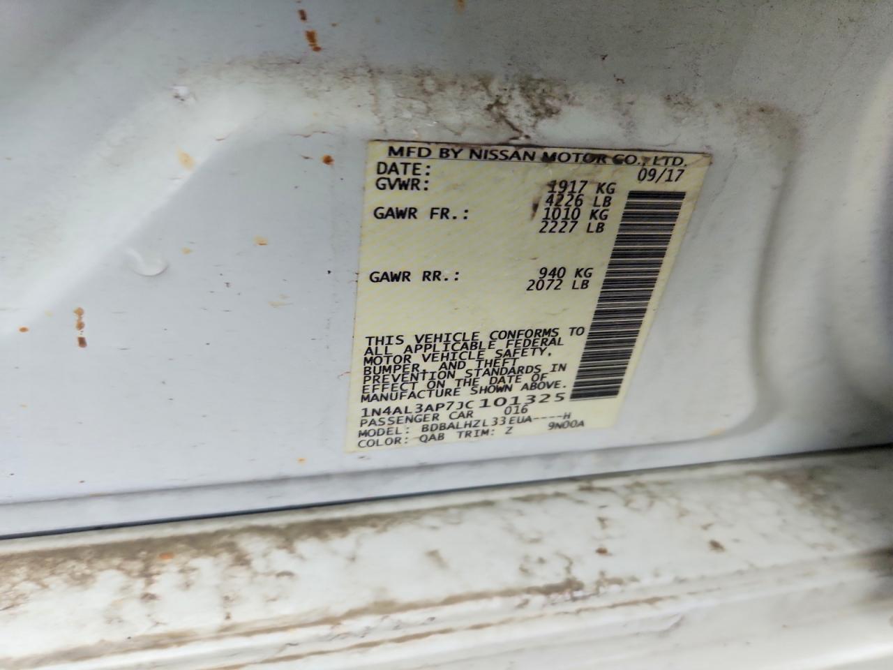 2018 Nissan Altima White vin: 1N4AL3AP7JC101325