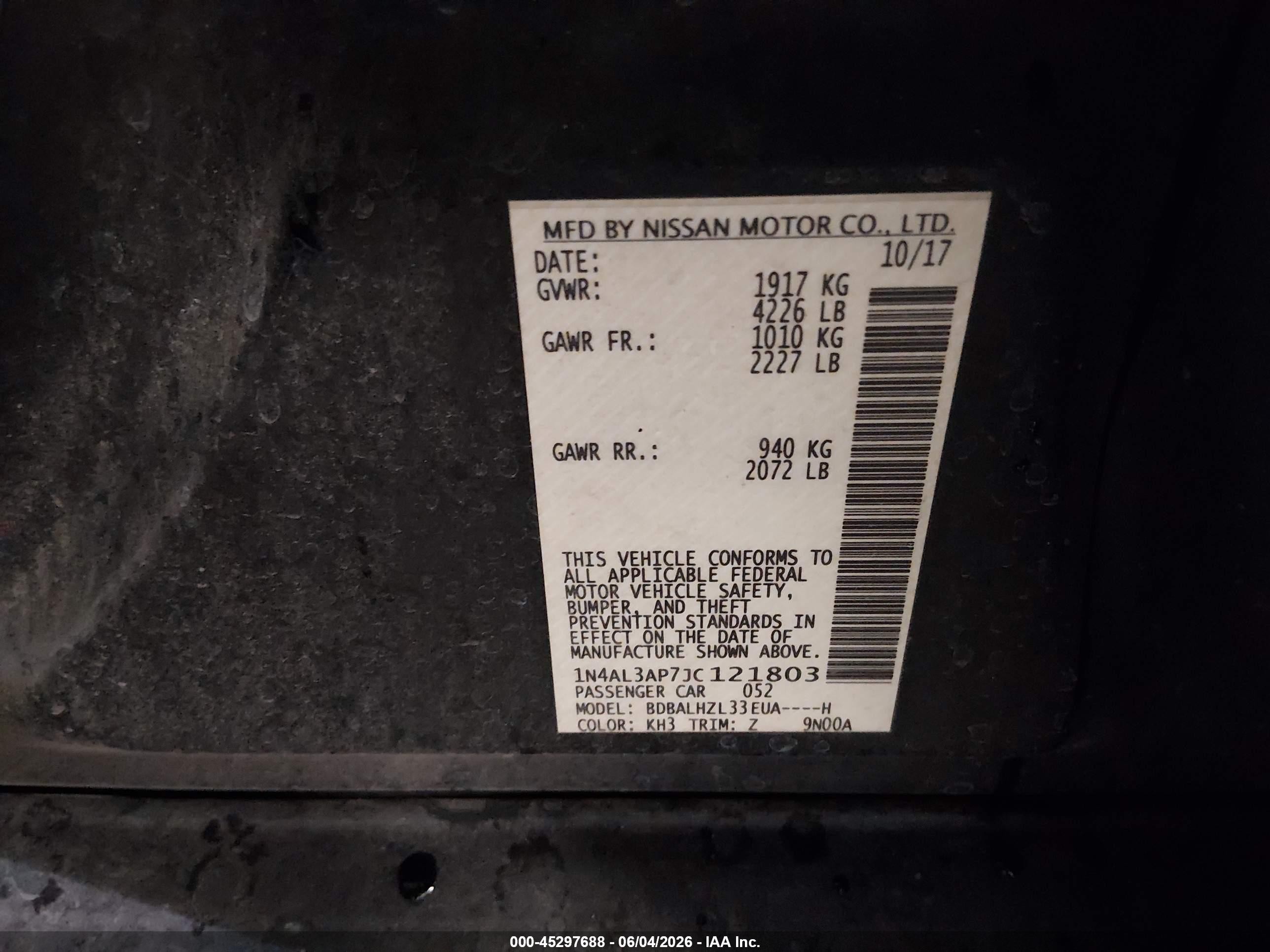2018 Nissan Altima 2.5 Sr Черный vin: 1N4AL3AP7JC121803
