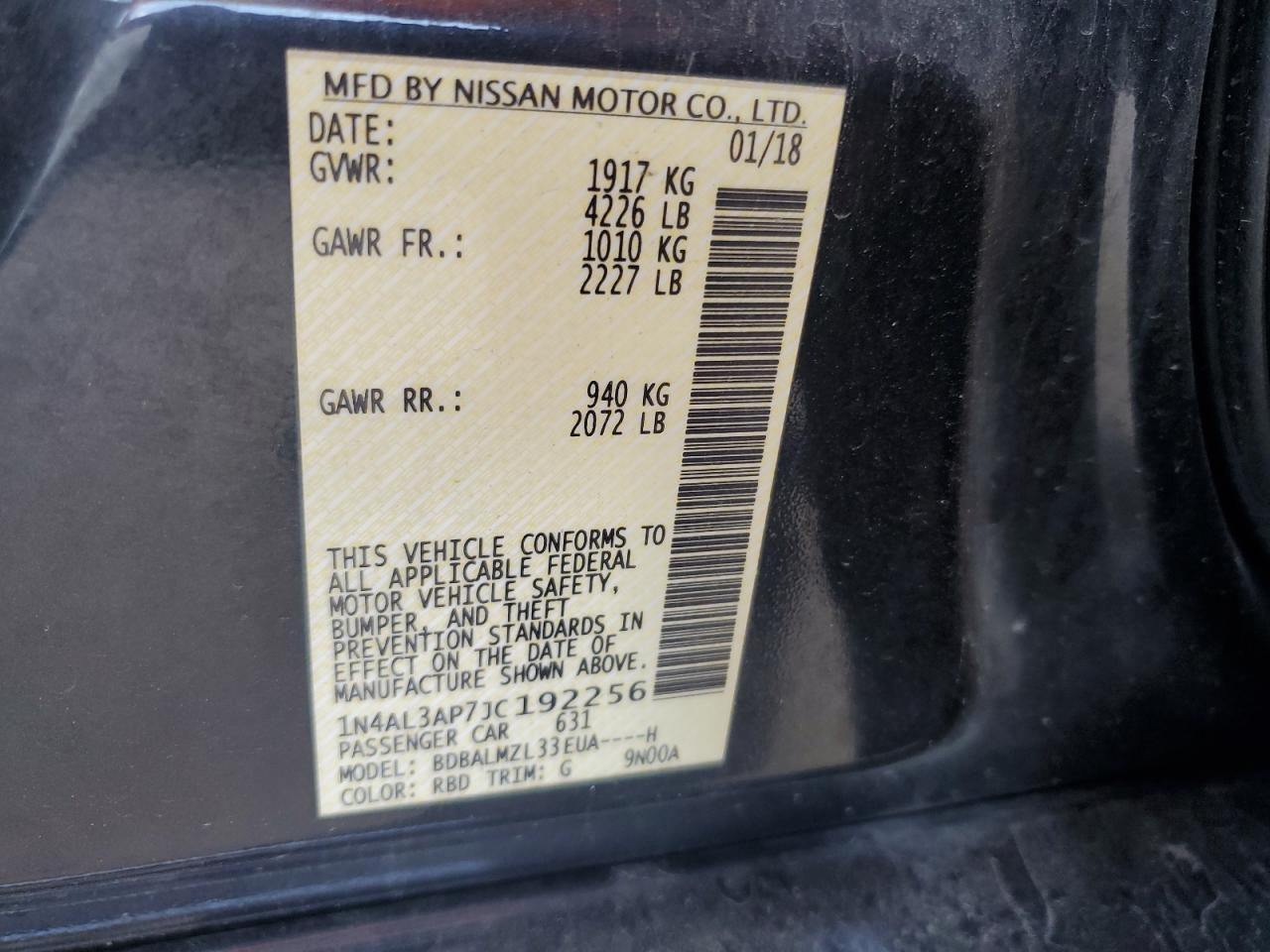 2018 Nissan Altima 2.5   Black vin: 1N4AL3AP7JC192256