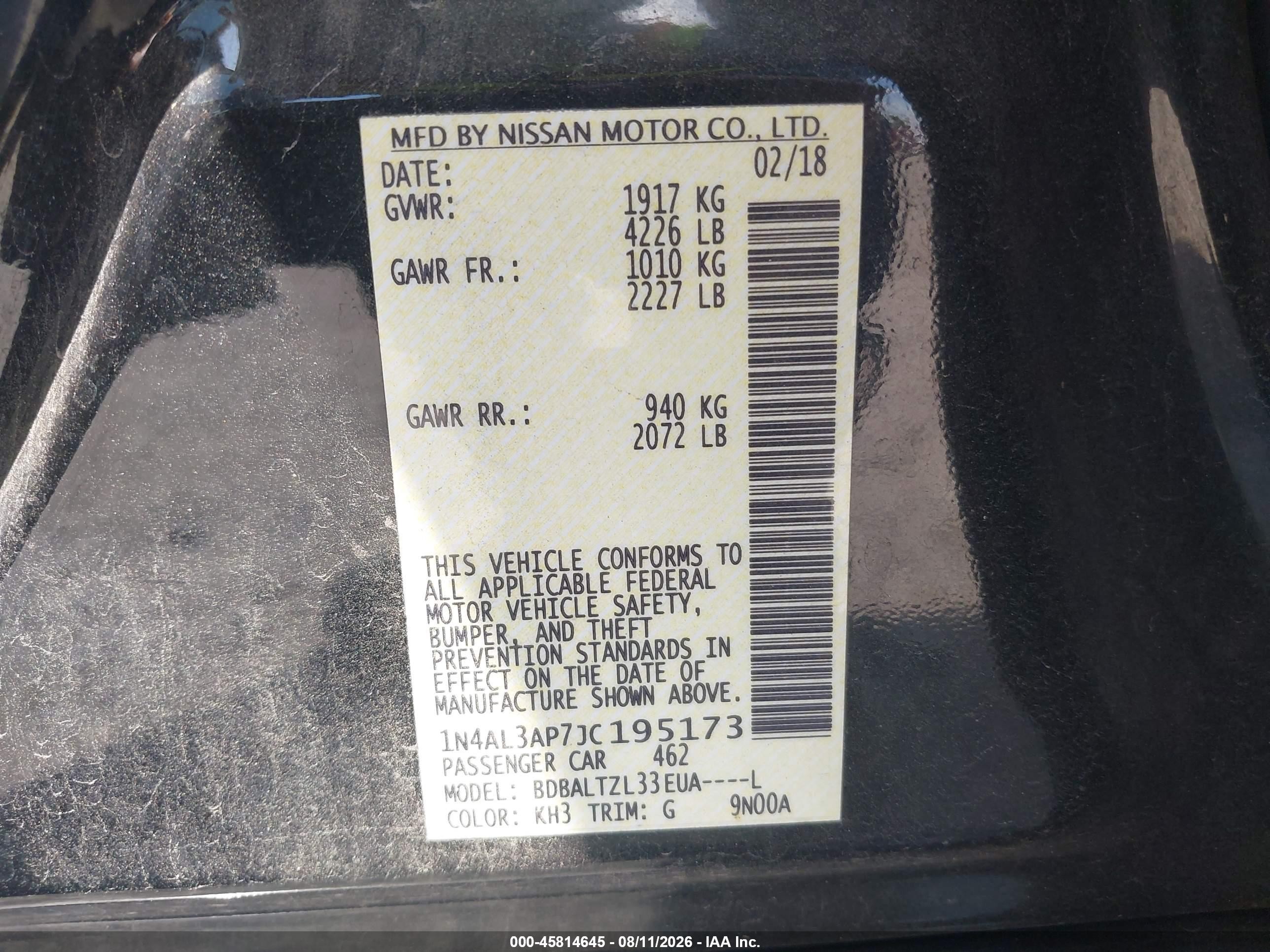 2018 Nissan Altima 2.5 Sl Черный vin: 1N4AL3AP7JC195173