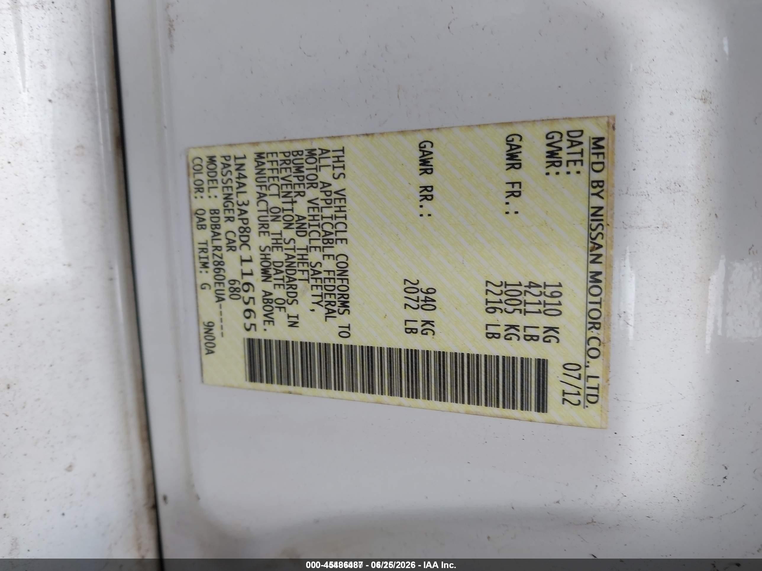 2013 Nissan Altima 2.5 S White vin: 1N4AL3AP8DC116565