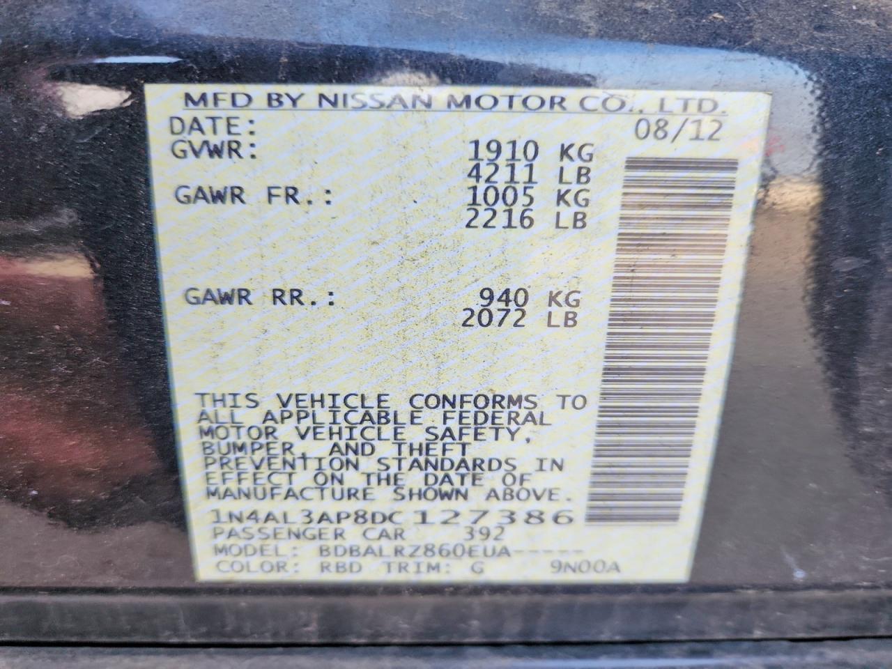 2013 Nissan Altima 2.5 Blue vin: 1N4AL3AP8DC127386