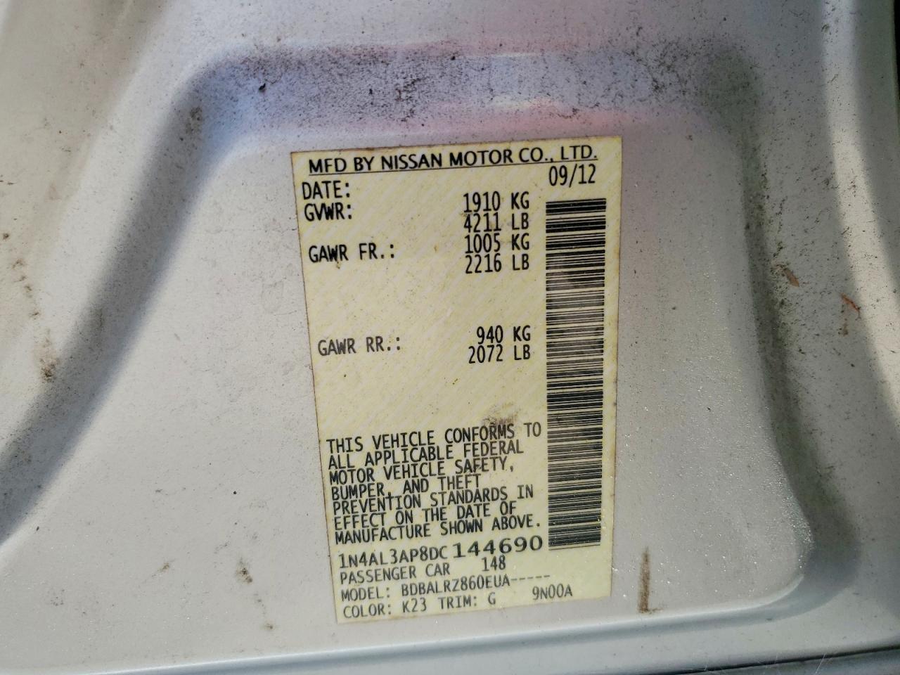 2013 Nissan Altima Silver vin: 1N4AL3AP8DC144690