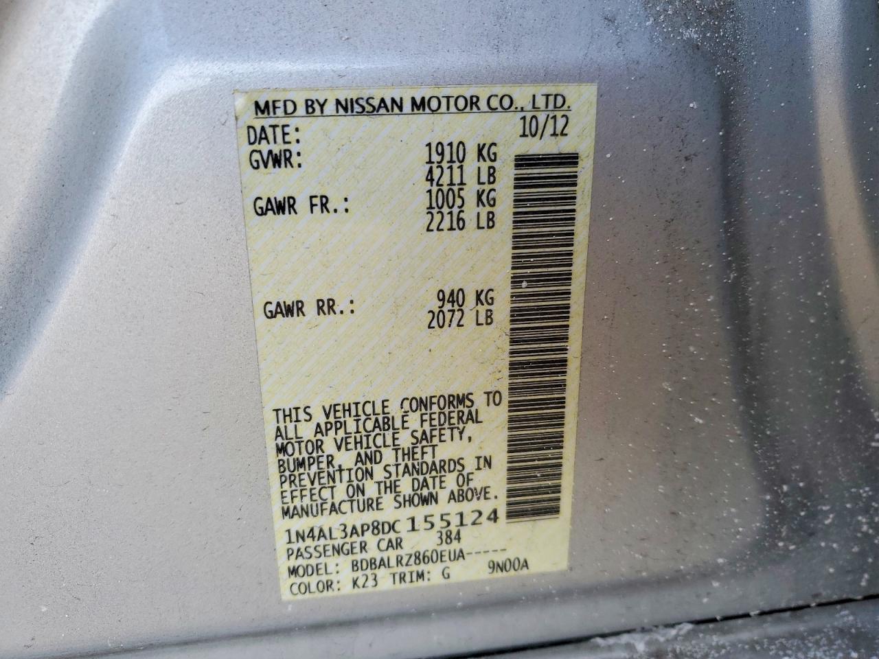 2013 Nissan Altima 2.5 Silver vin: 1N4AL3AP8DC155124