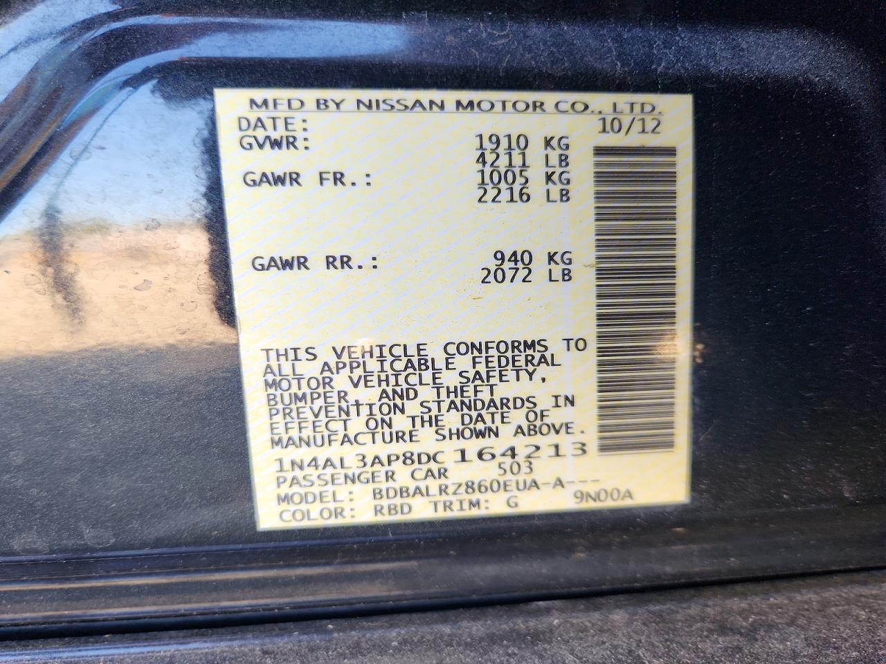 2013 Nissan Altima 2.5 Black vin: 1N4AL3AP8DC164213