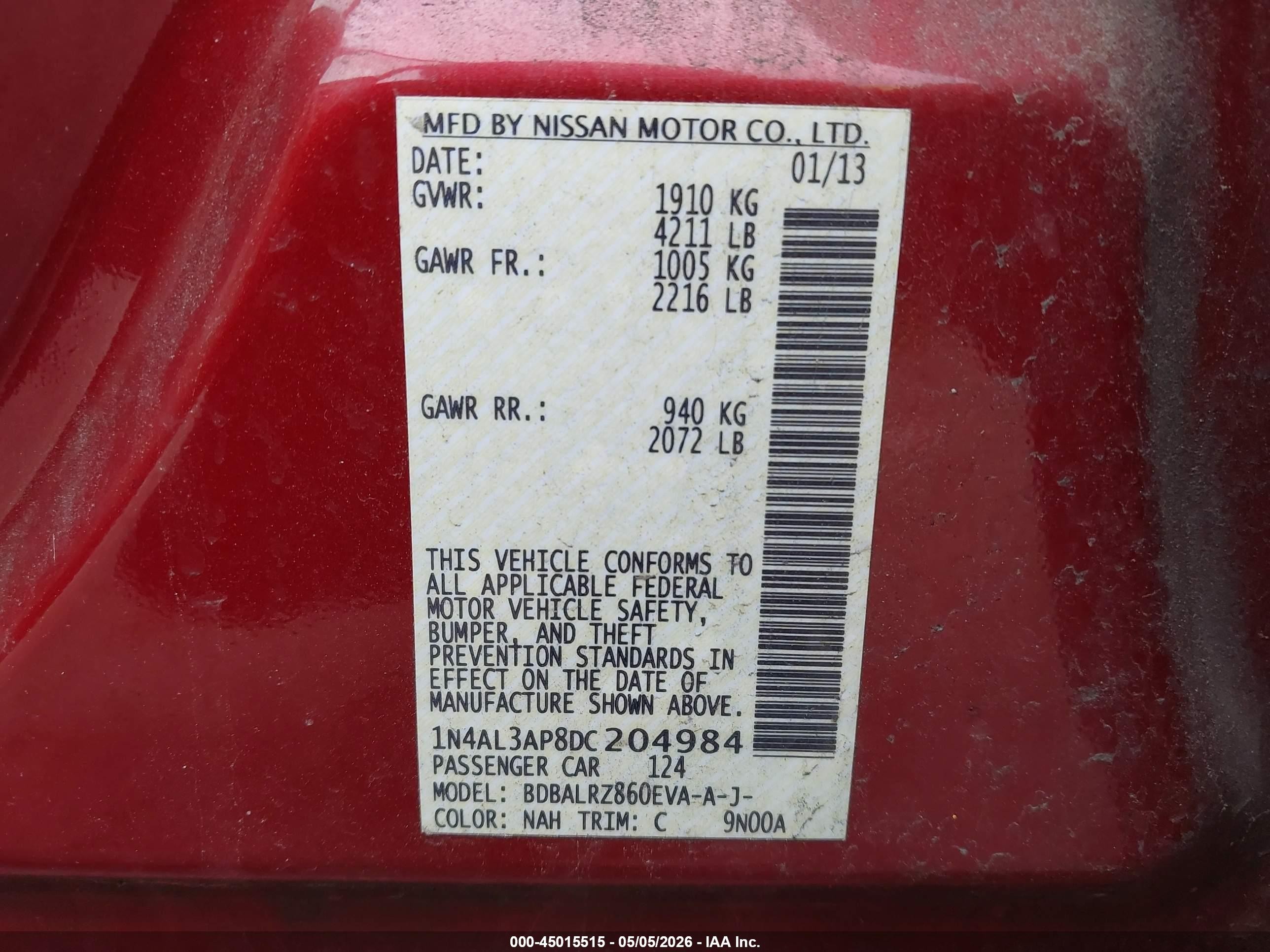 2013 Nissan Altima 2.5 S Красный vin: 1N4AL3AP8DC204984