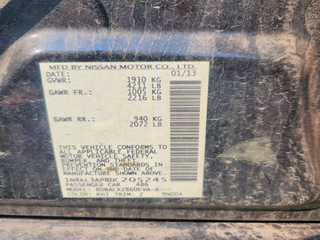 2013 Nissan Altima 2.5 Black vin: 1N4AL3AP8DC205245