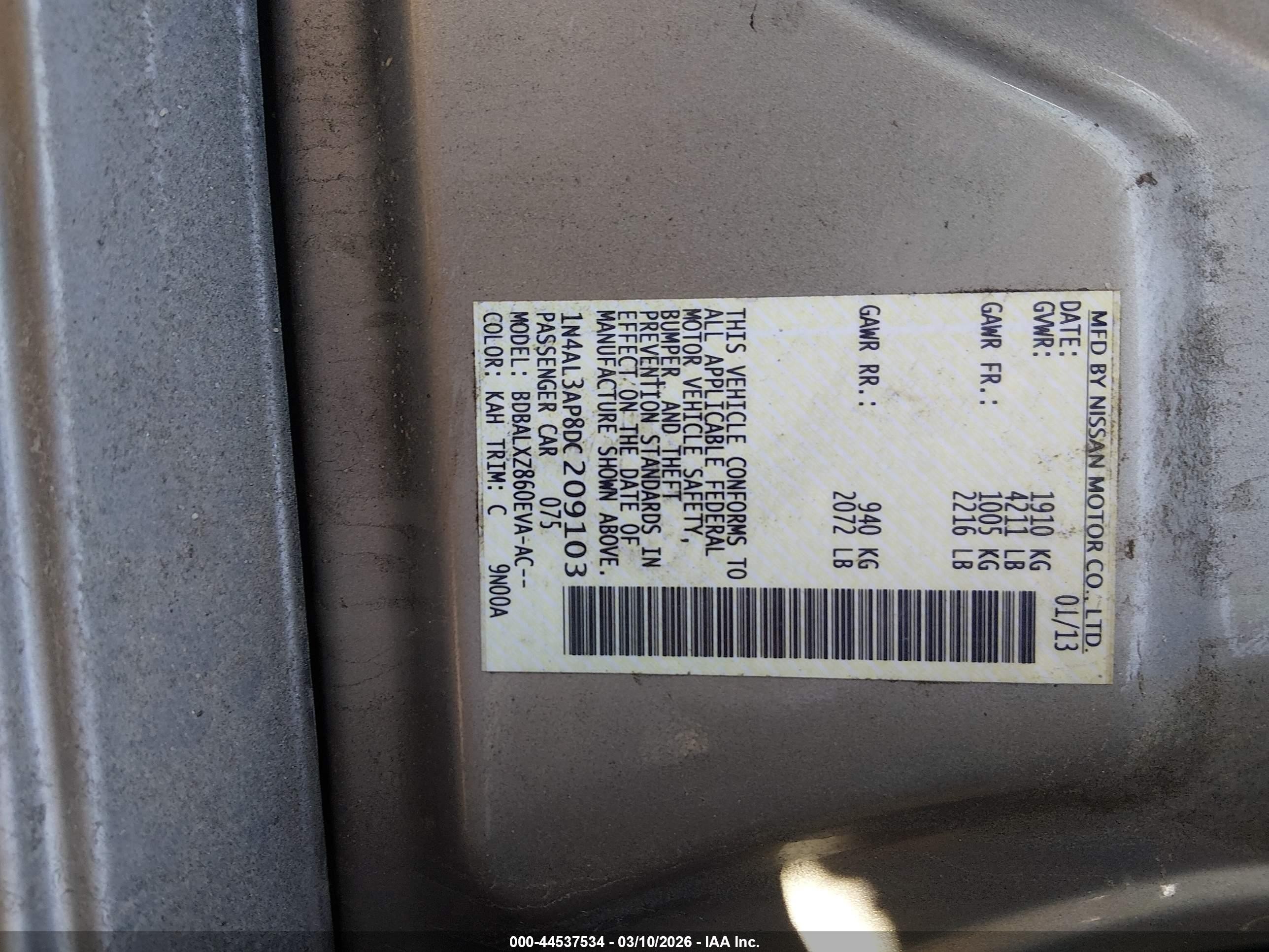 2013 Nissan Altima 2.5 Sl Gray vin: 1N4AL3AP8DC209103