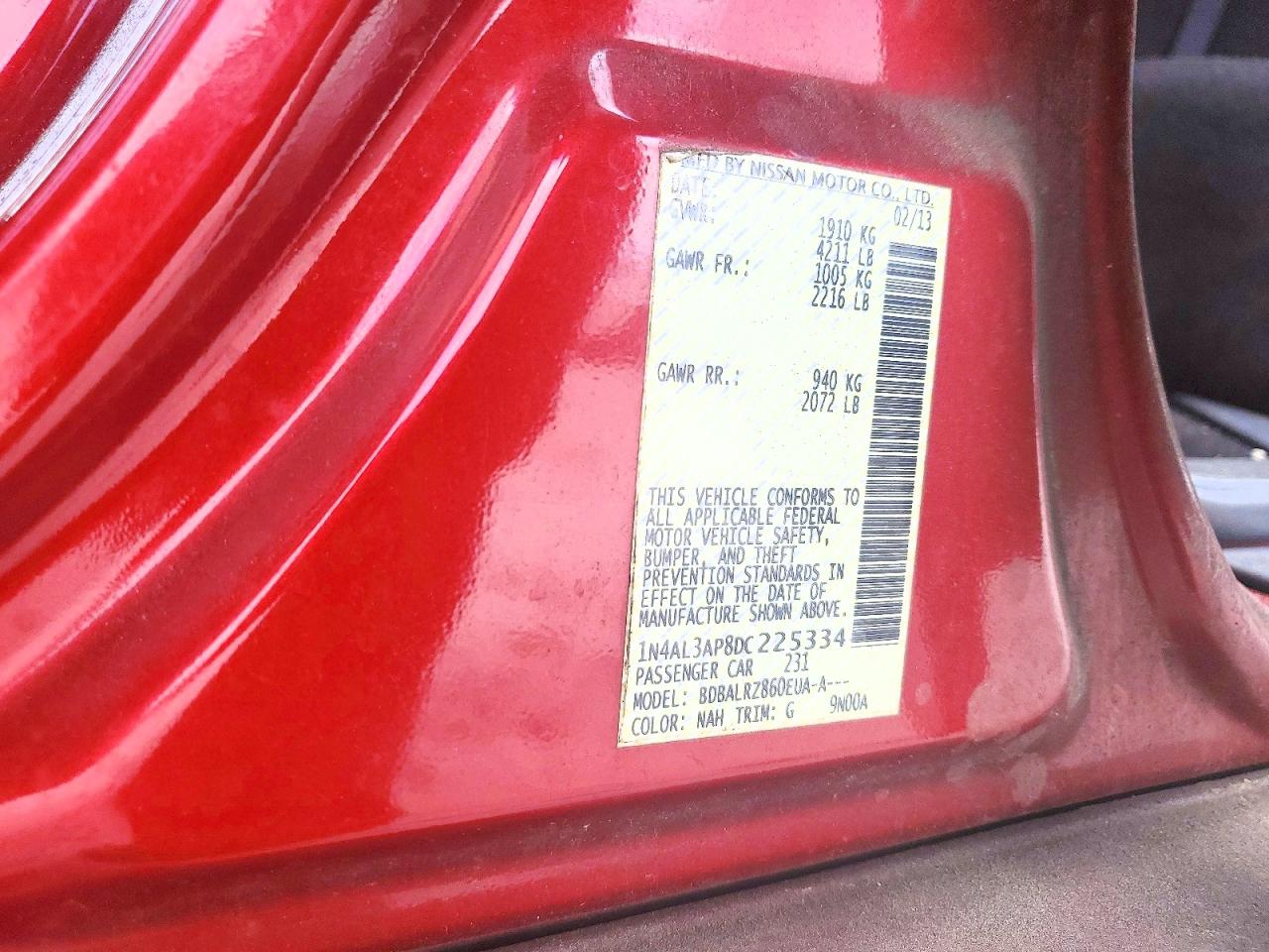 2013 Nissan Altima 2.5 Red vin: 1N4AL3AP8DC225334
