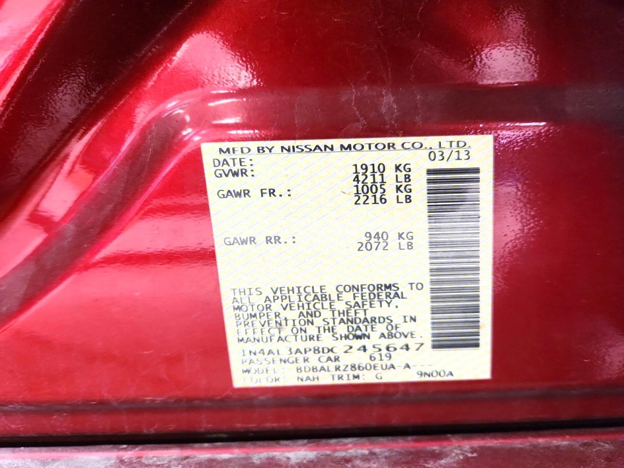 2013 Nissan Altima 2.5 Красный vin: 1N4AL3AP8DC245647