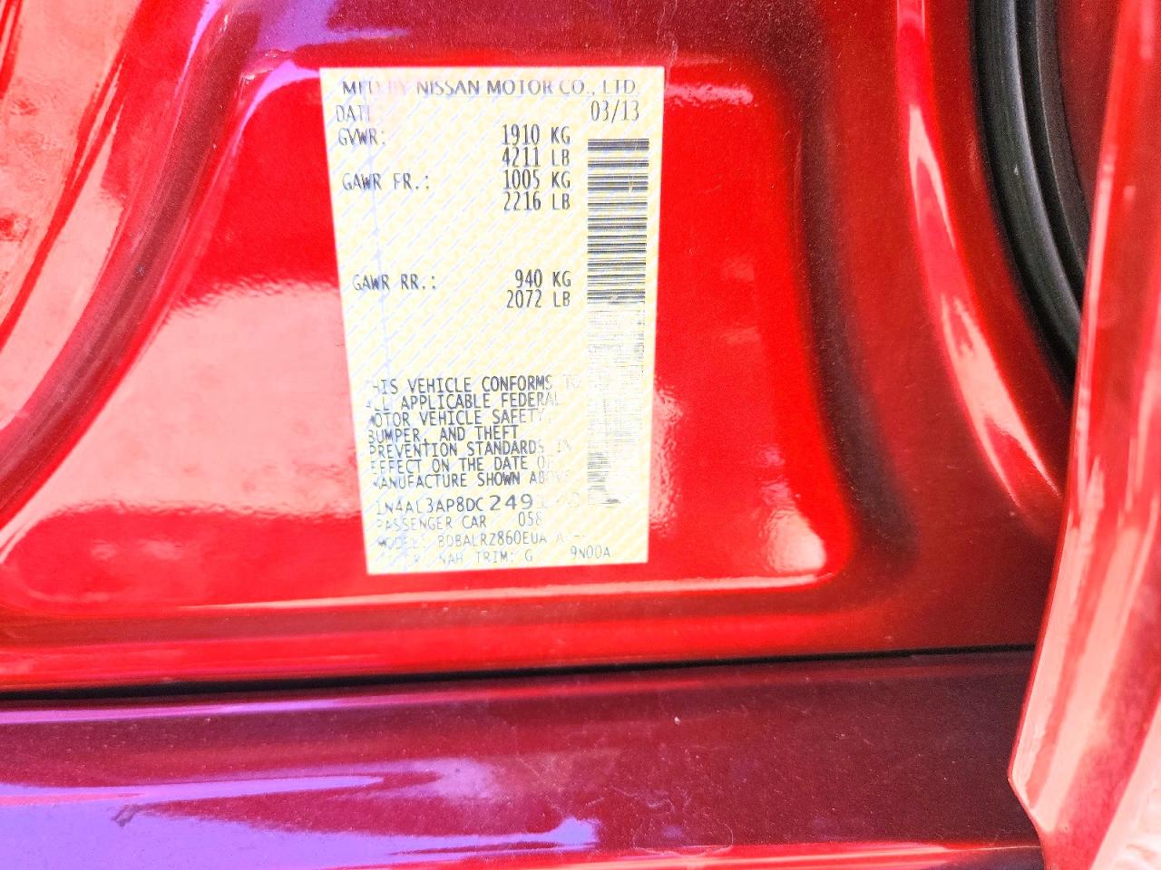 2013 Nissan Altima 2.5 Red vin: 1N4AL3AP8DC249178