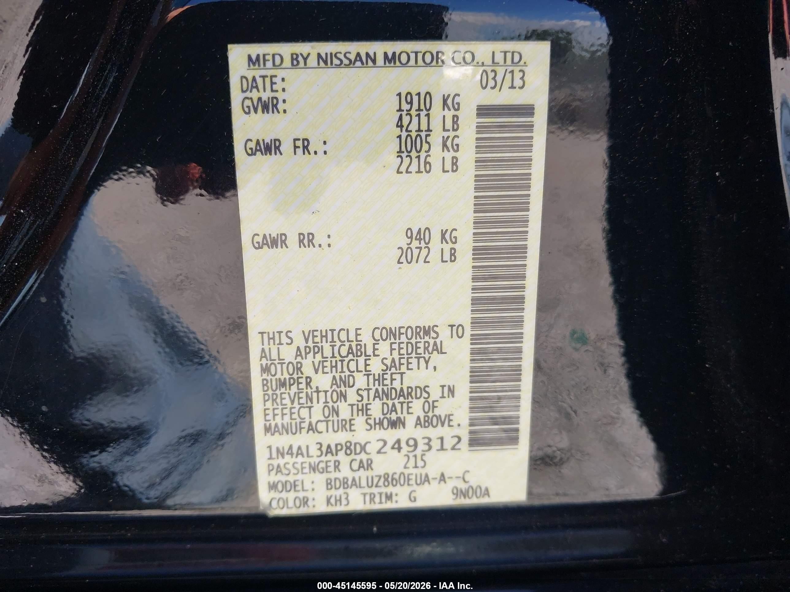 2013 Nissan Altima 2.5 Sv Black vin: 1N4AL3AP8DC249312