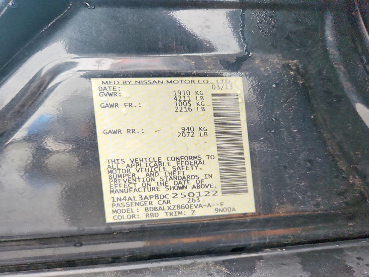 2013 Nissan Altima 2.5 Угольный vin: 1N4AL3AP8DC250122