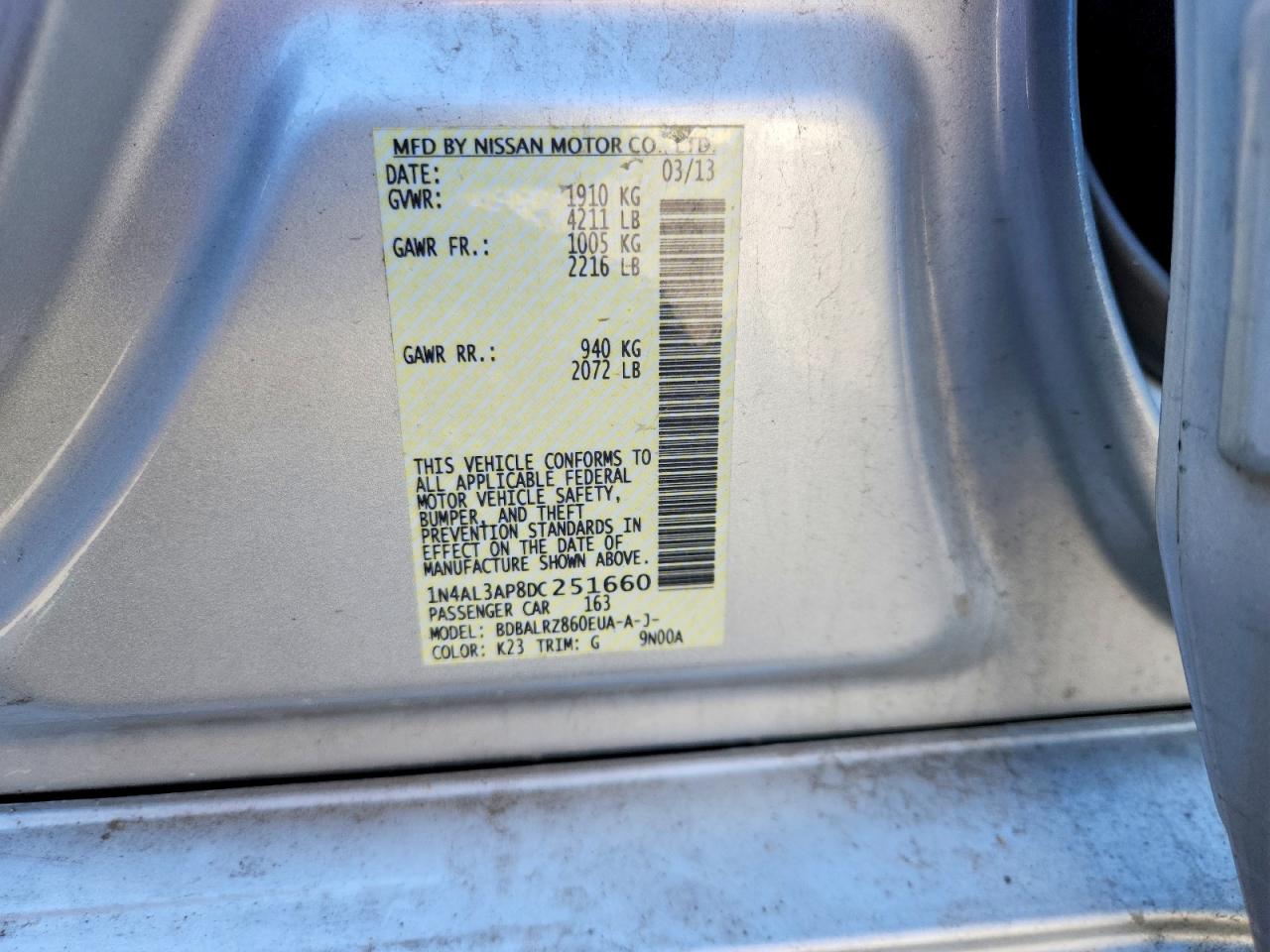 2013 Nissan Altima 2.5 Silver vin: 1N4AL3AP8DC251660