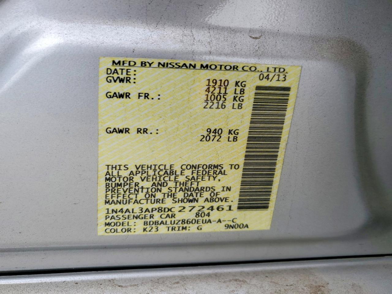 2013 Nissan Altima 2.5 Gray vin: 1N4AL3AP8DC272461