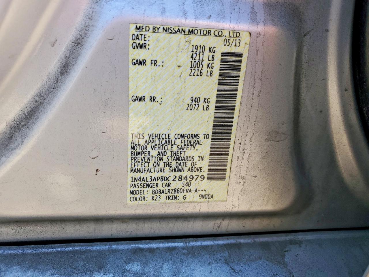 2013 Nissan Altima 2.5 Silver vin: 1N4AL3AP8DC284979