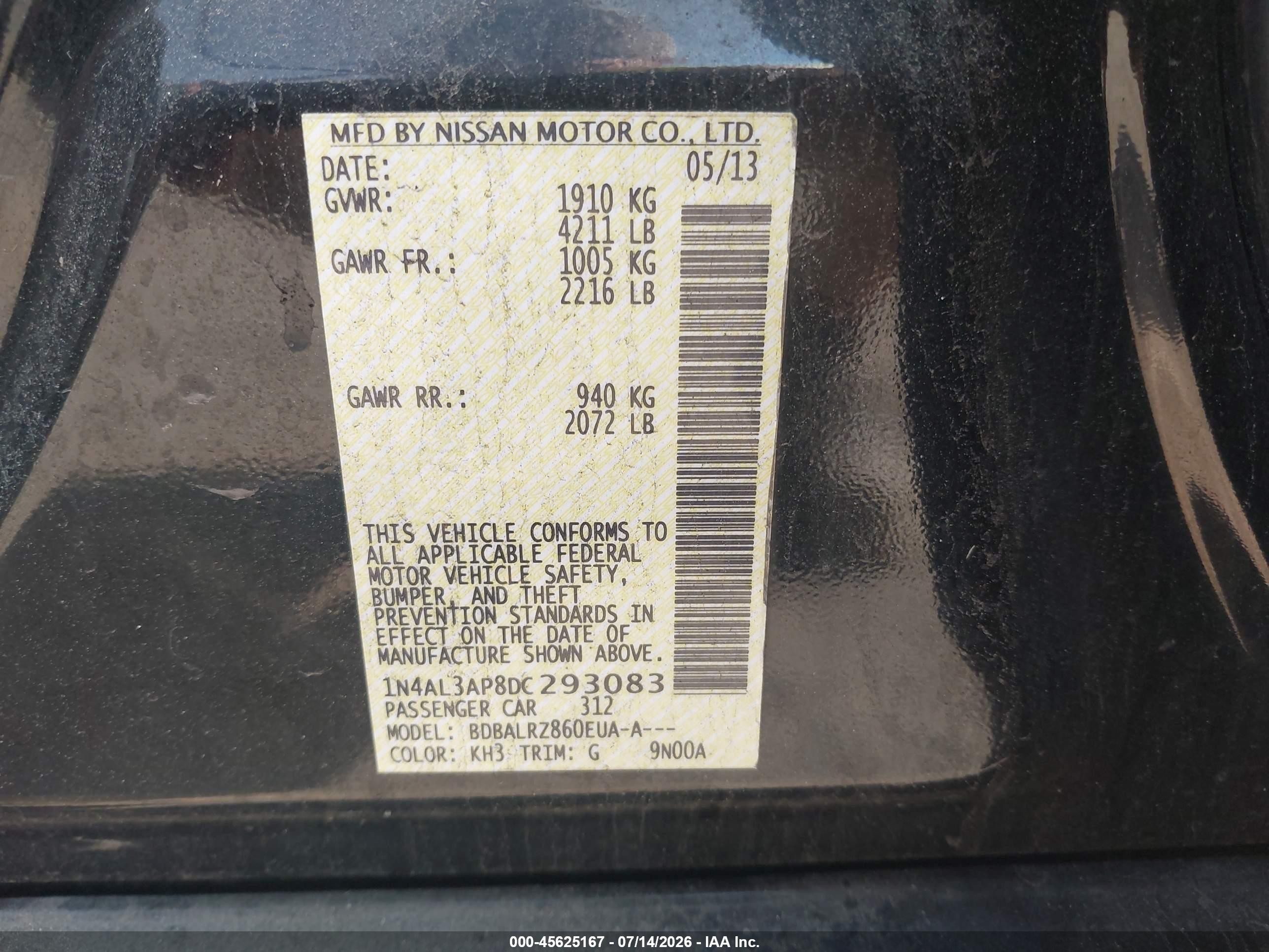 2013 Nissan Altima 2.5 S Black vin: 1N4AL3AP8DC293083