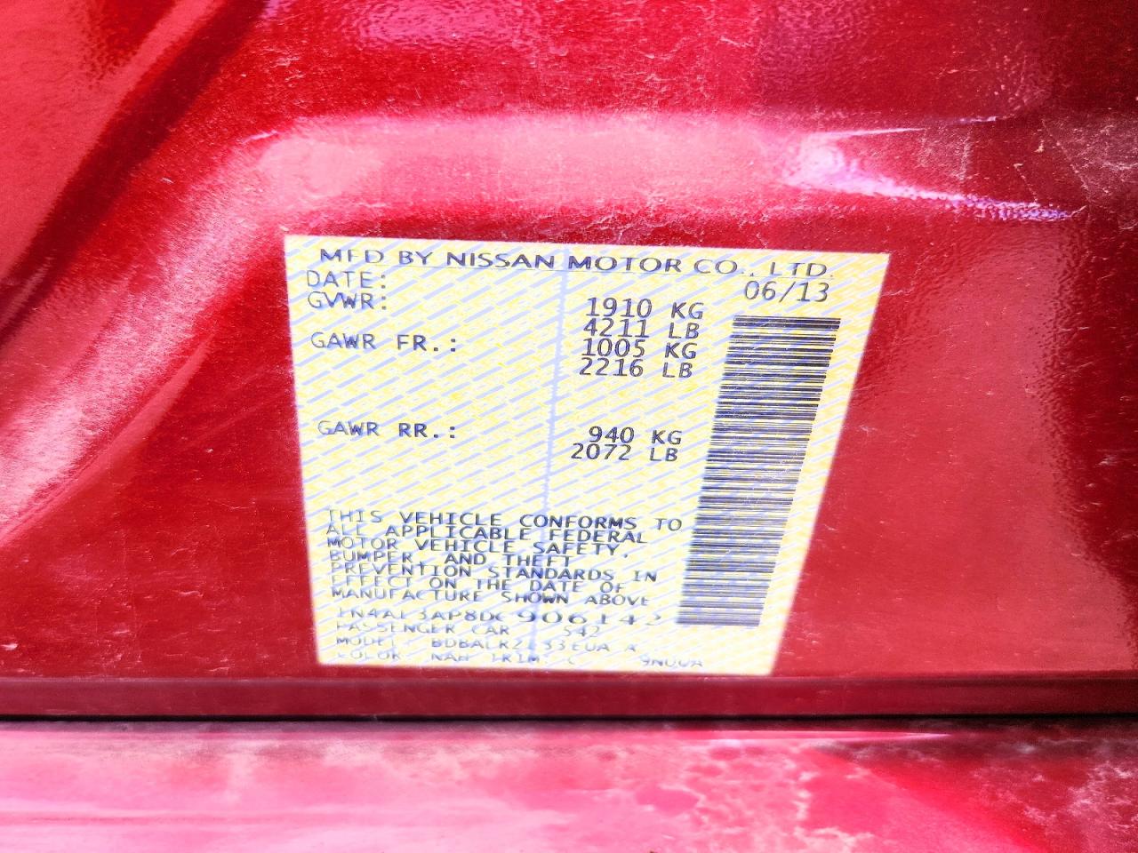 2013 Nissan Altima 2.5 Red vin: 1N4AL3AP8DC906142