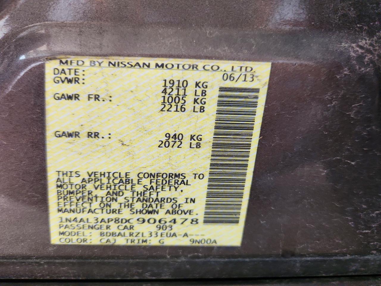 2013 Nissan Altima 2.5 Brown vin: 1N4AL3AP8DC906478