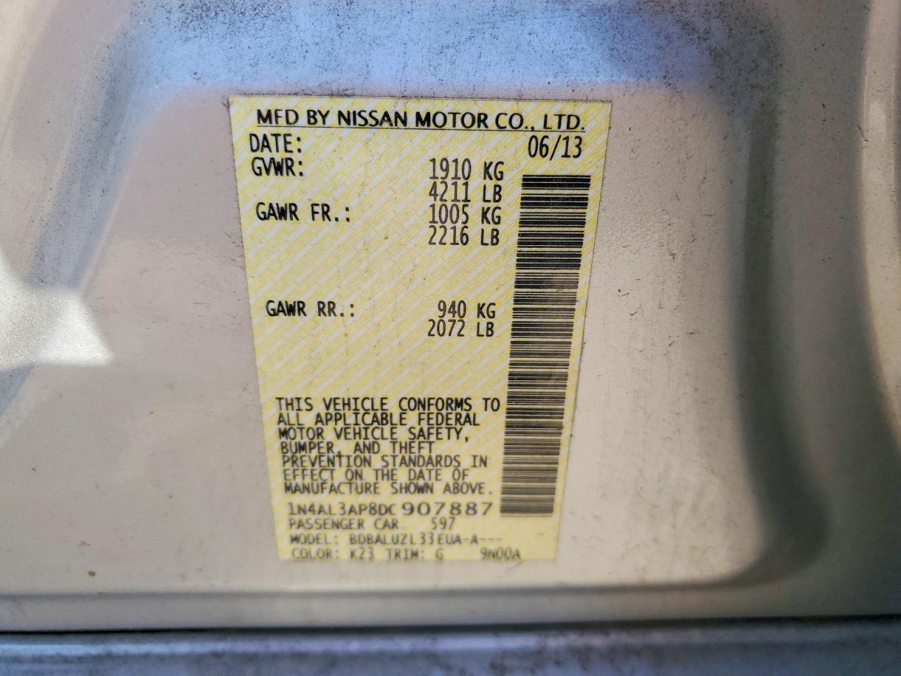 2013 Nissan Altima 2.5 Серебряный vin: 1N4AL3AP8DC907887