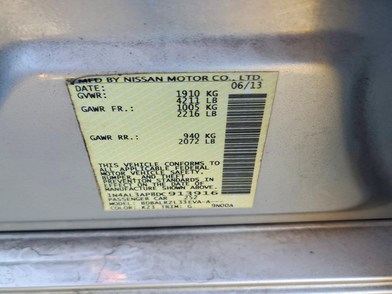 2013 Nissan Altima 2.5 Silver vin: 1N4AL3AP8DC913916