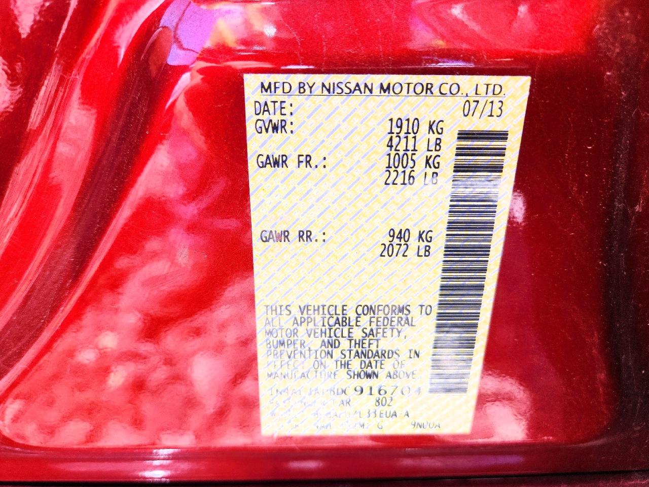 2013 Nissan Altima 2.5 Red vin: 1N4AL3AP8DC916704