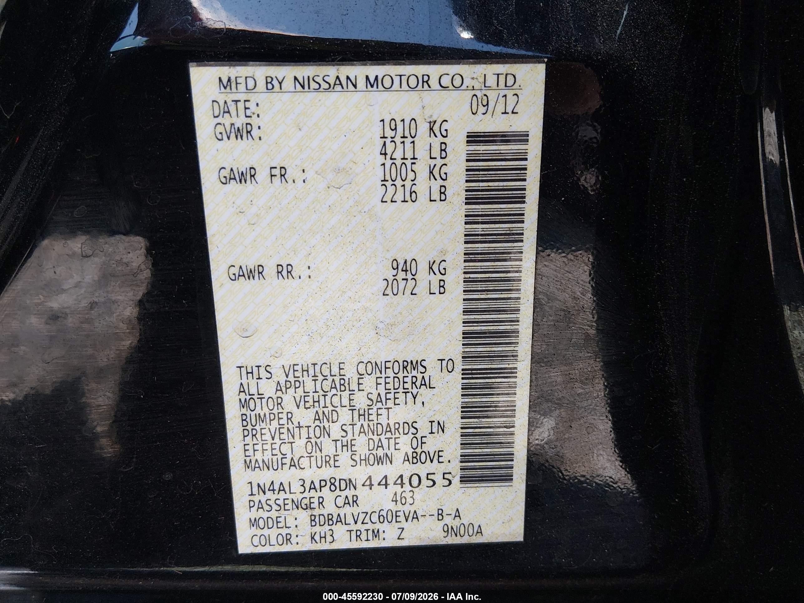 2013 Nissan Altima 2.5 Sl Black vin: 1N4AL3AP8DN444055