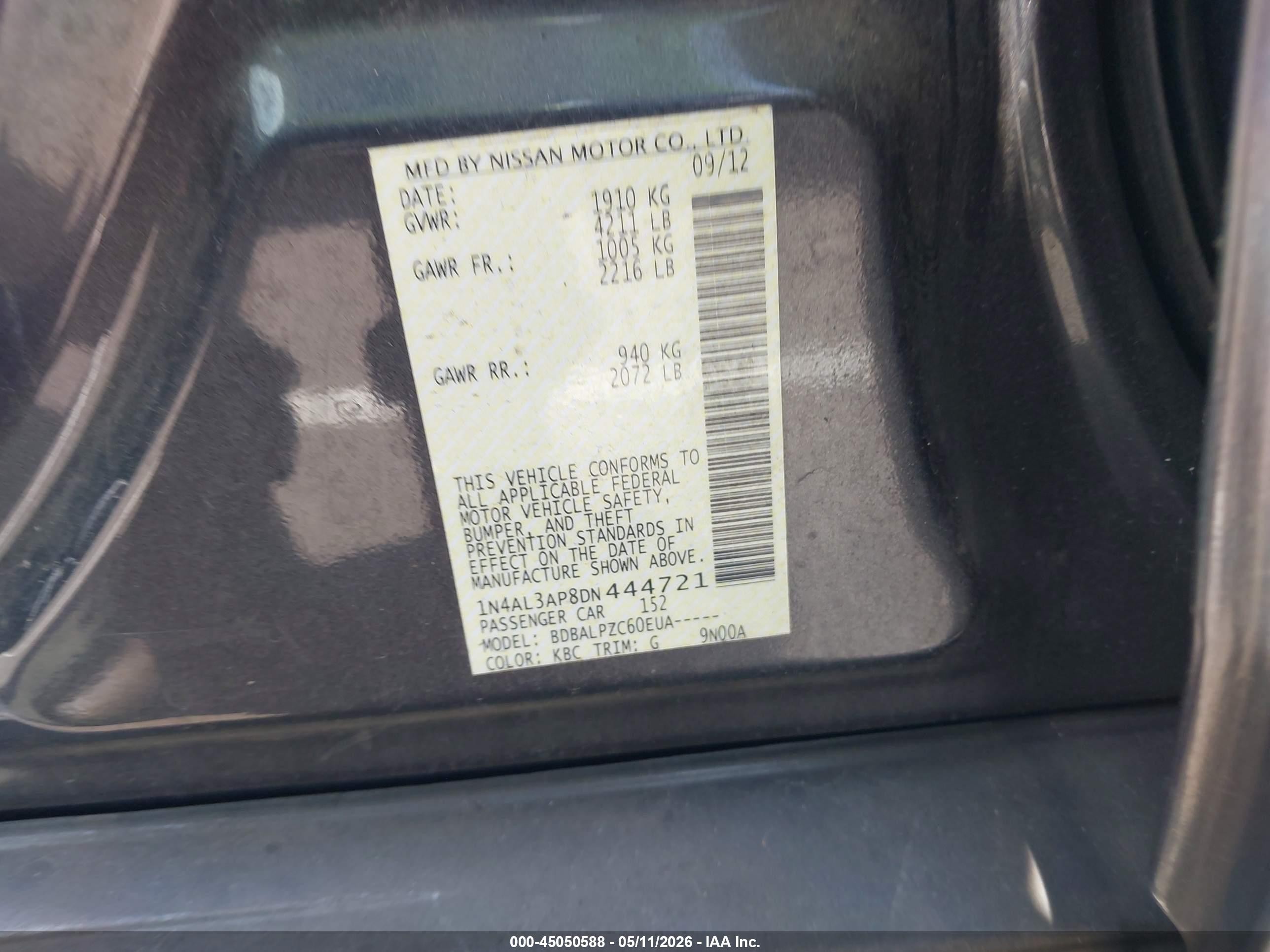 2013 Nissan Altima 2.5 Black vin: 1N4AL3AP8DN444721