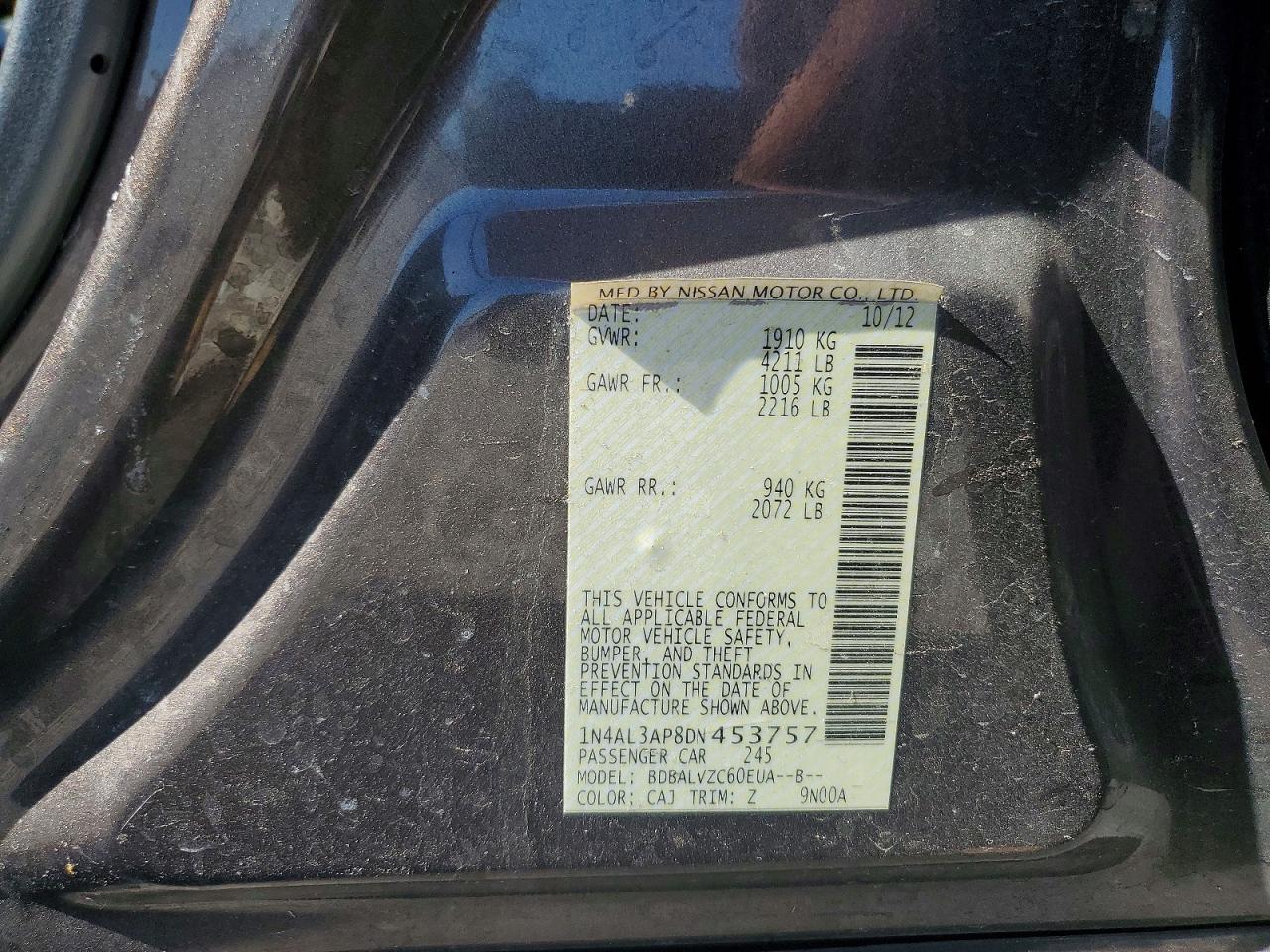 2013 Nissan Altima 2.5 Gray vin: 1N4AL3AP8DN453757