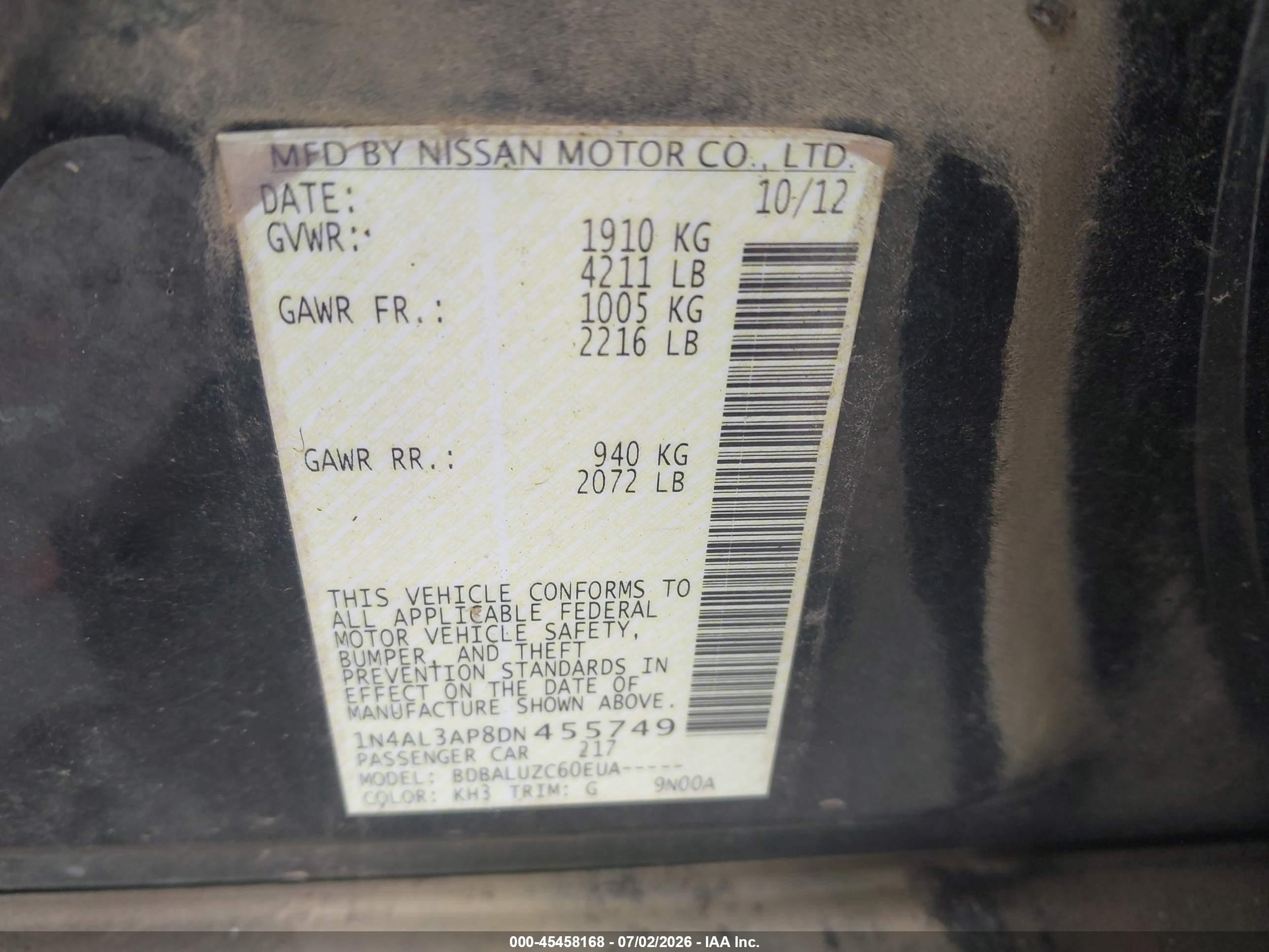 2013 Nissan Altima 2.5 Sv Black vin: 1N4AL3AP8DN455749