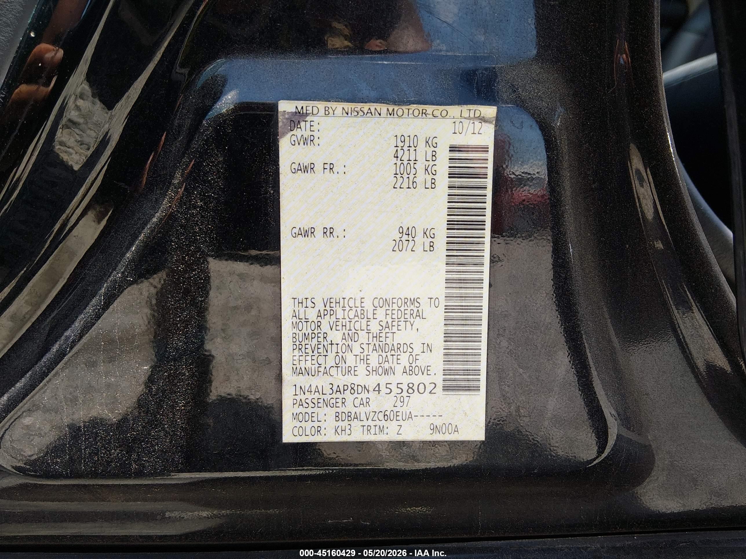 2013 Nissan Altima 2.5 Sl Черный vin: 1N4AL3AP8DN455802