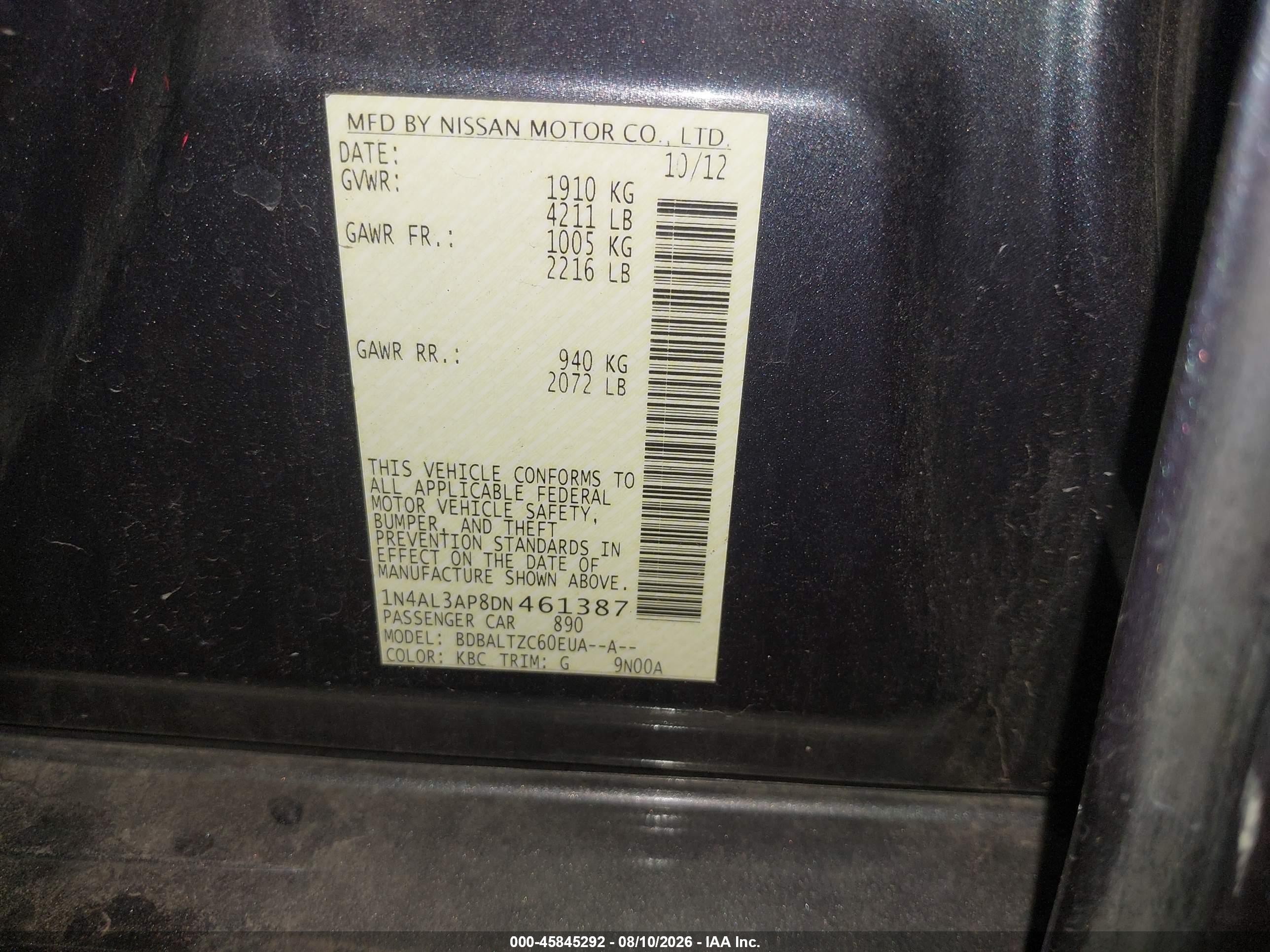 2013 Nissan Altima 2.5 Sv Blue vin: 1N4AL3AP8DN461387