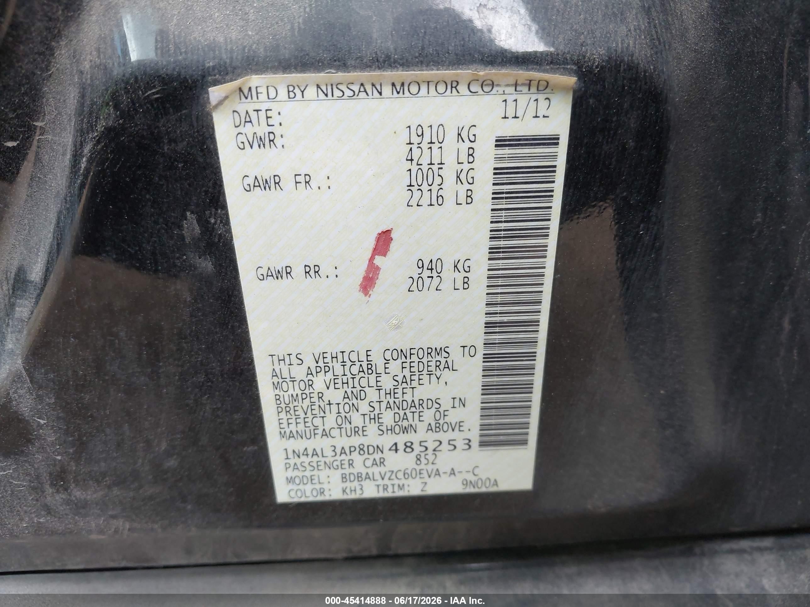 2013 Nissan Altima 2.5 Sl Black vin: 1N4AL3AP8DN485253