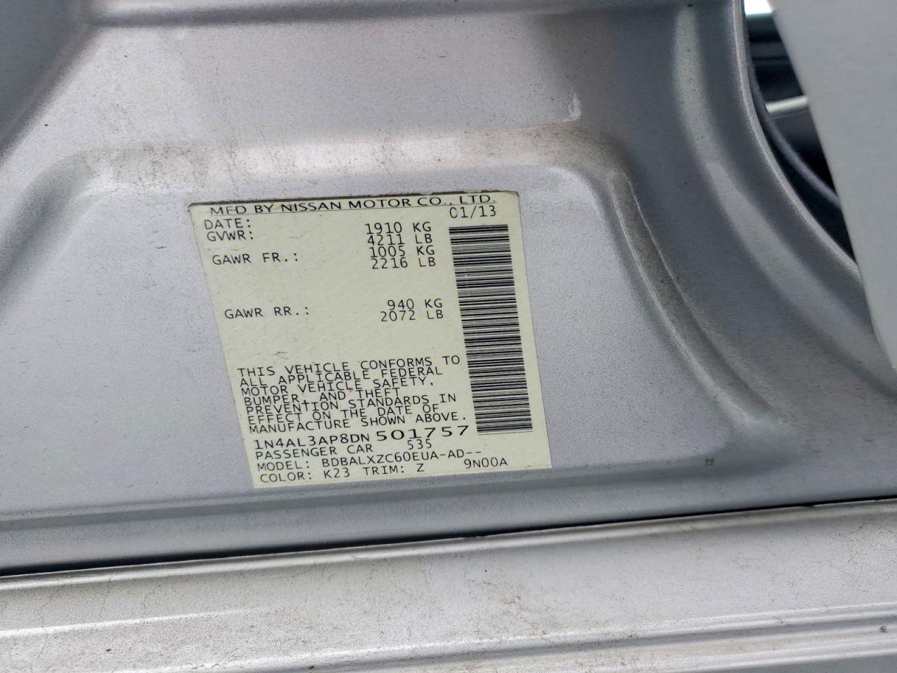 2013 Nissan Altima 2.5 Silver vin: 1N4AL3AP8DN501757