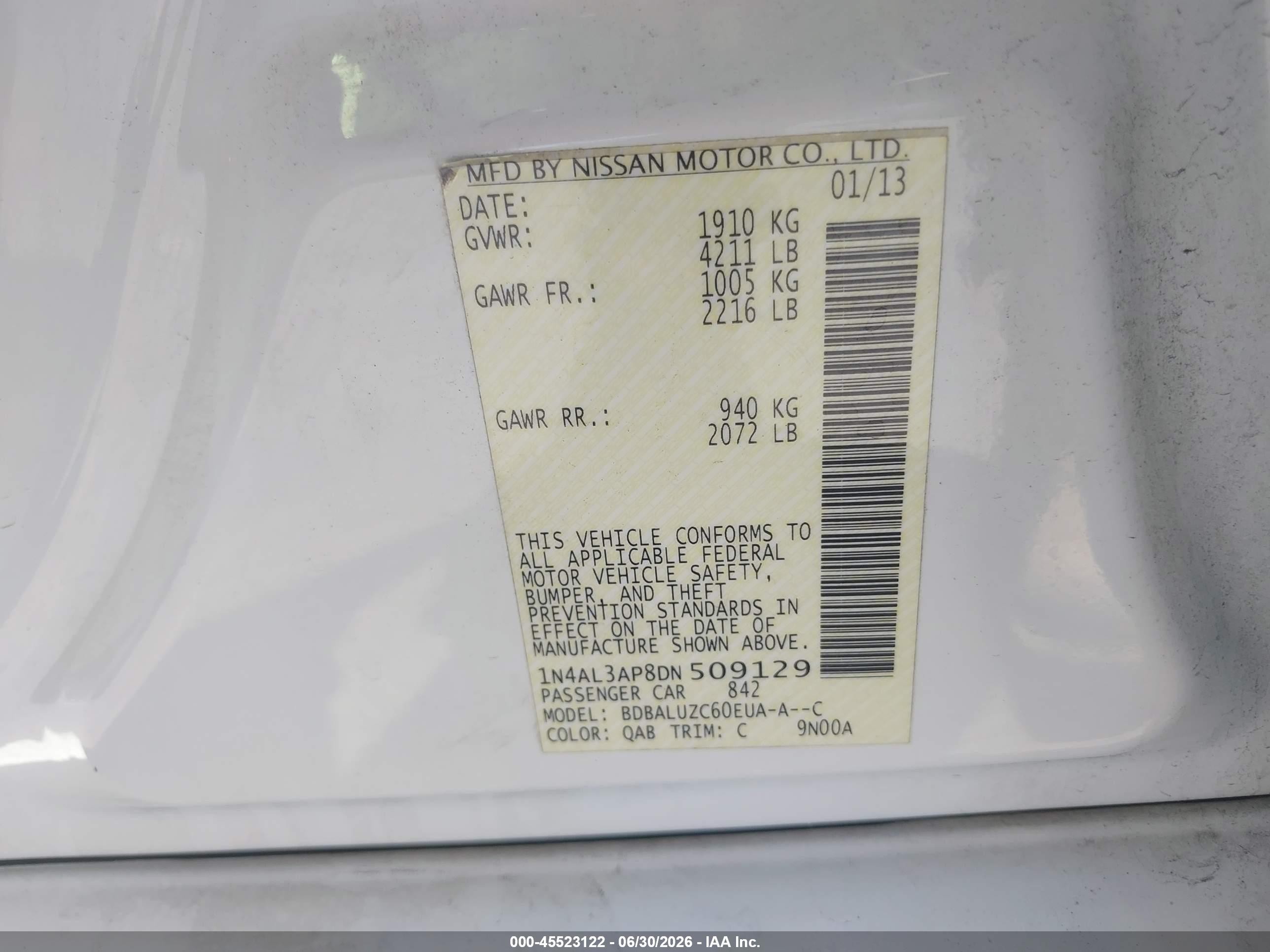2013 Nissan Altima 2.5 Sv White vin: 1N4AL3AP8DN509129
