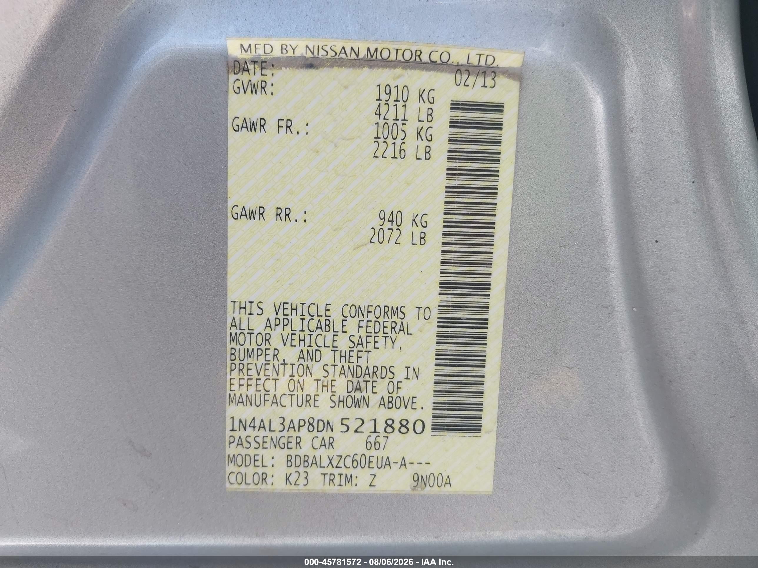2013 Nissan Altima 2.5 Sl Silver vin: 1N4AL3AP8DN521880