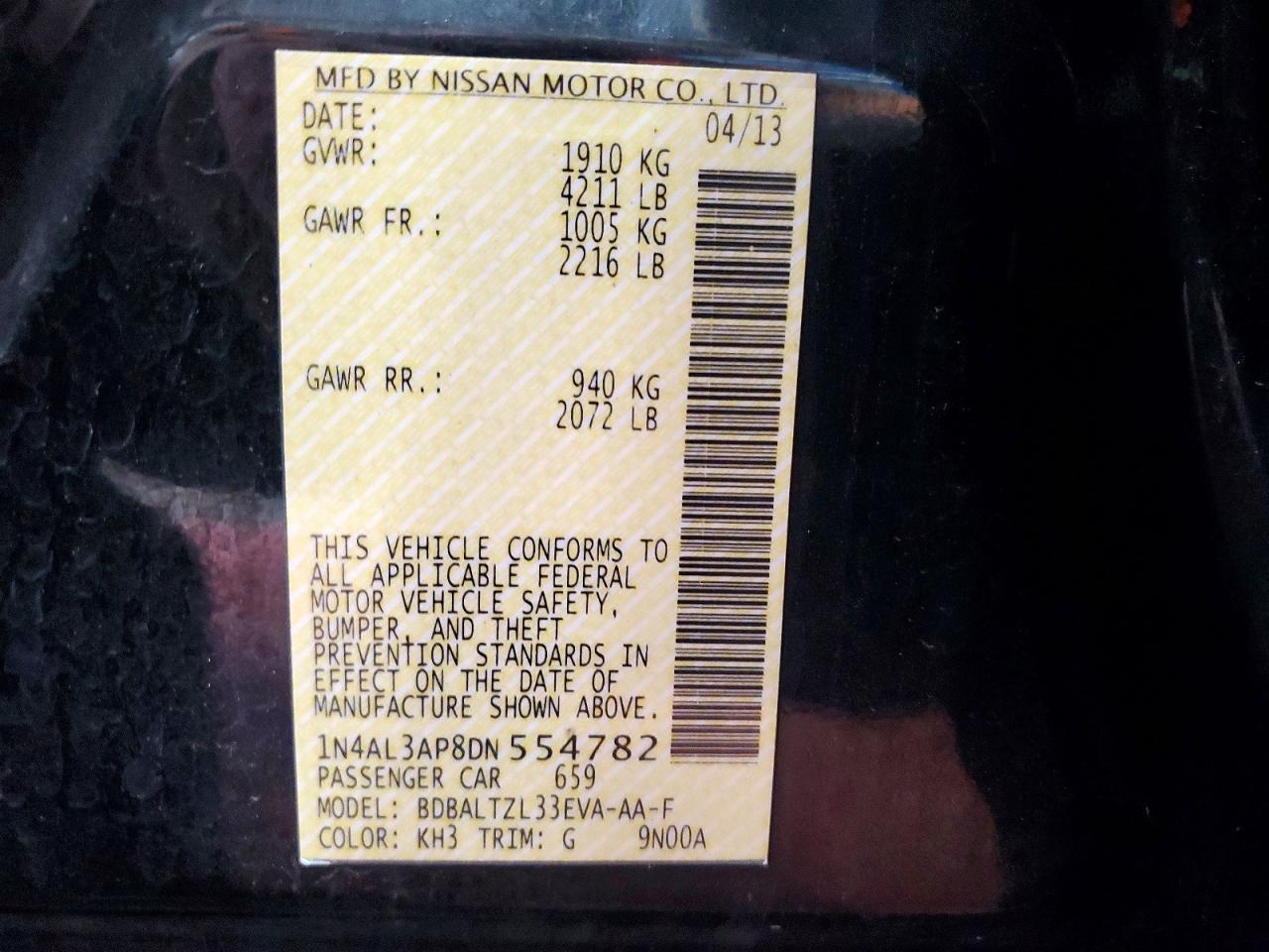 2013 Nissan Altima 2.5 Черный vin: 1N4AL3AP8DN554782