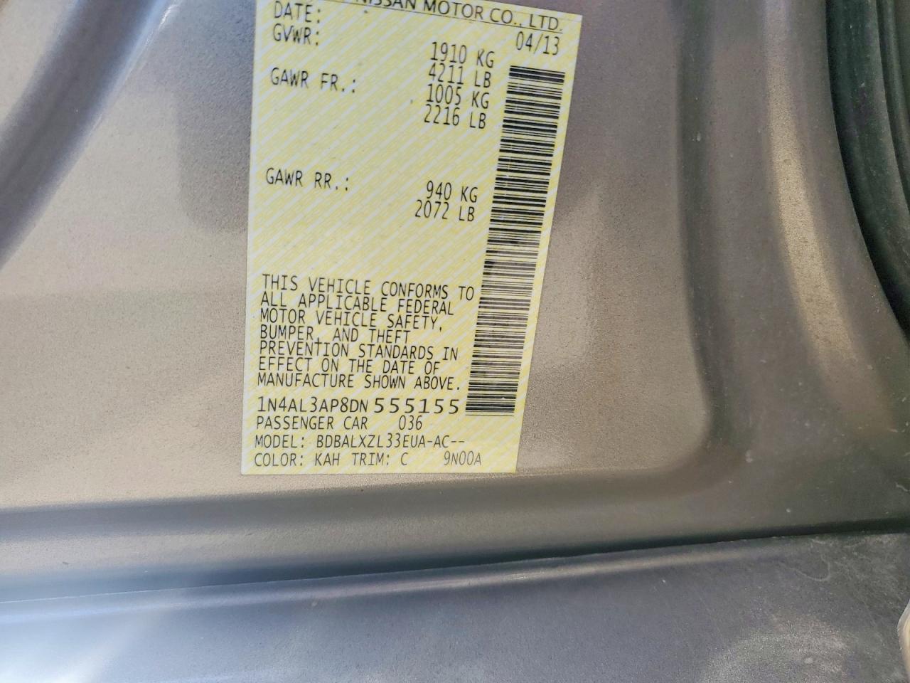 2013 Nissan Altima 2.5 Gold vin: 1N4AL3AP8DN555155