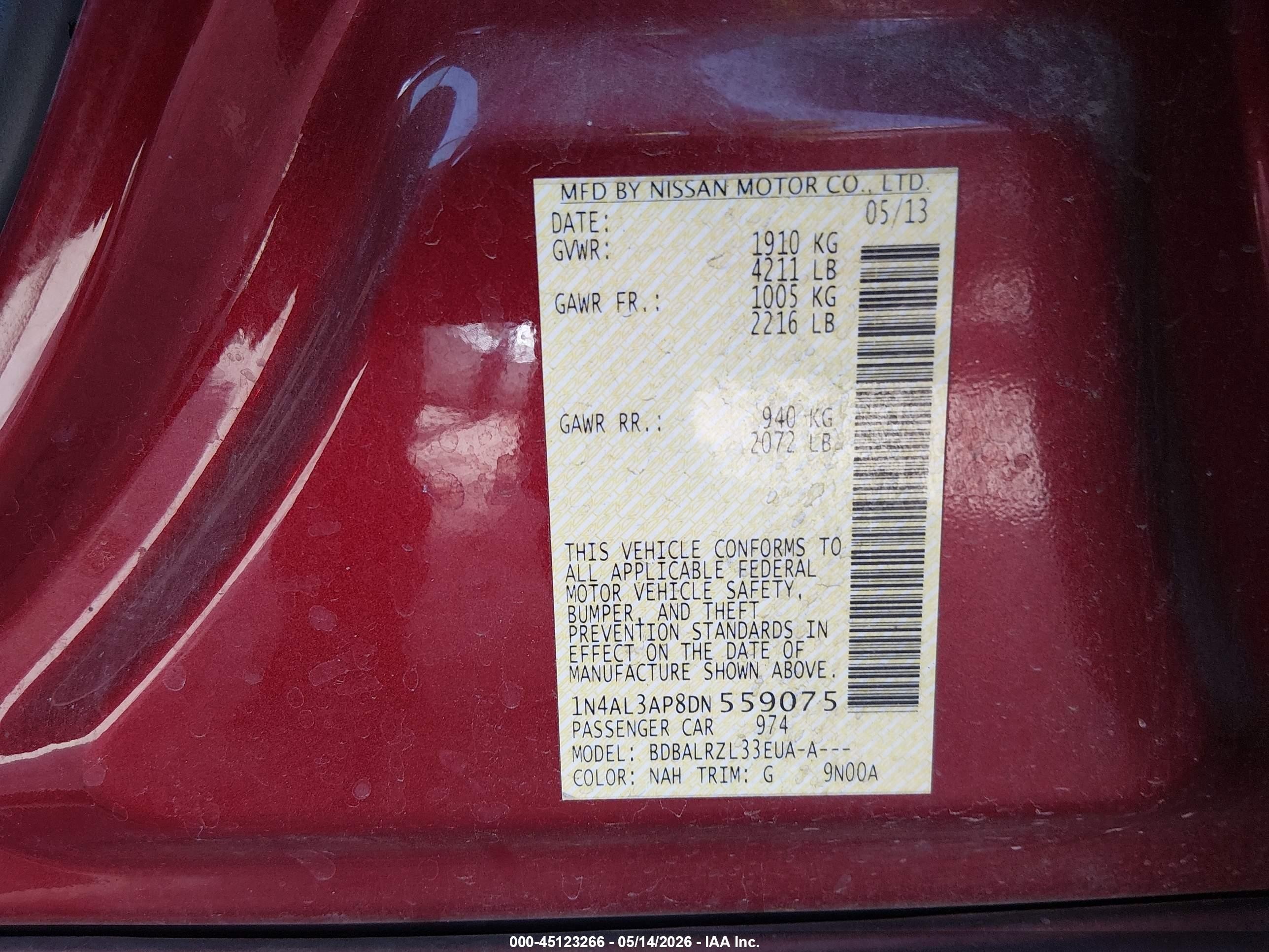 2013 Nissan Altima 2.5 S Red vin: 1N4AL3AP8DN559075
