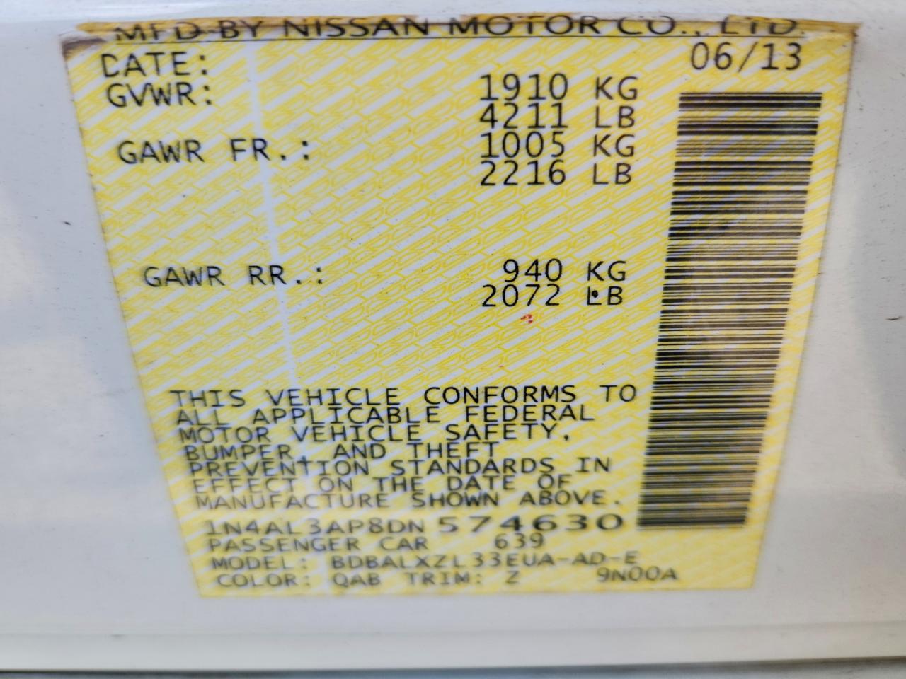 2013 Nissan Altima 2.5 White vin: 1N4AL3AP8DN574630