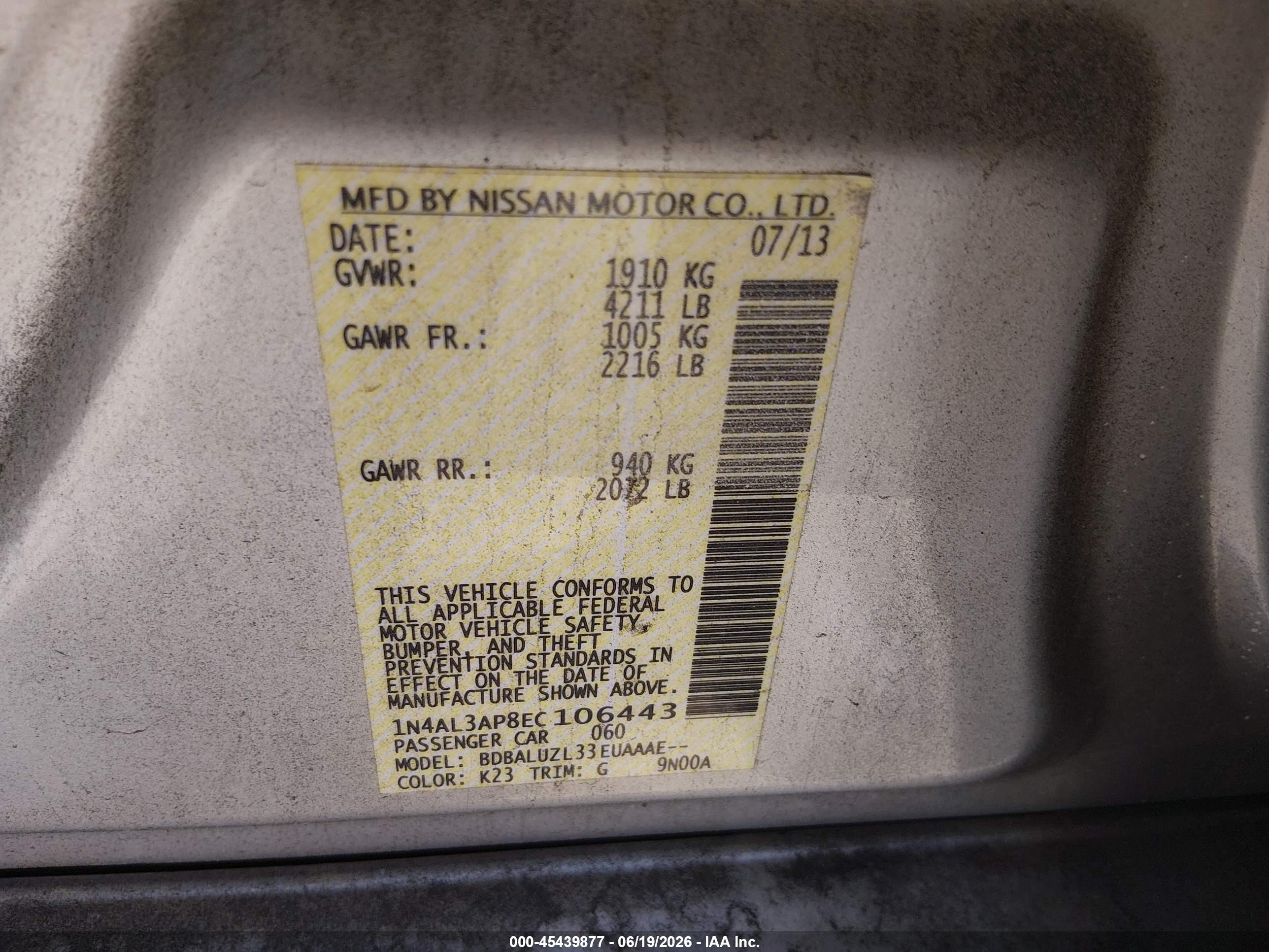 2014 Nissan Altima 2.5 Sv Silver vin: 1N4AL3AP8EC106443