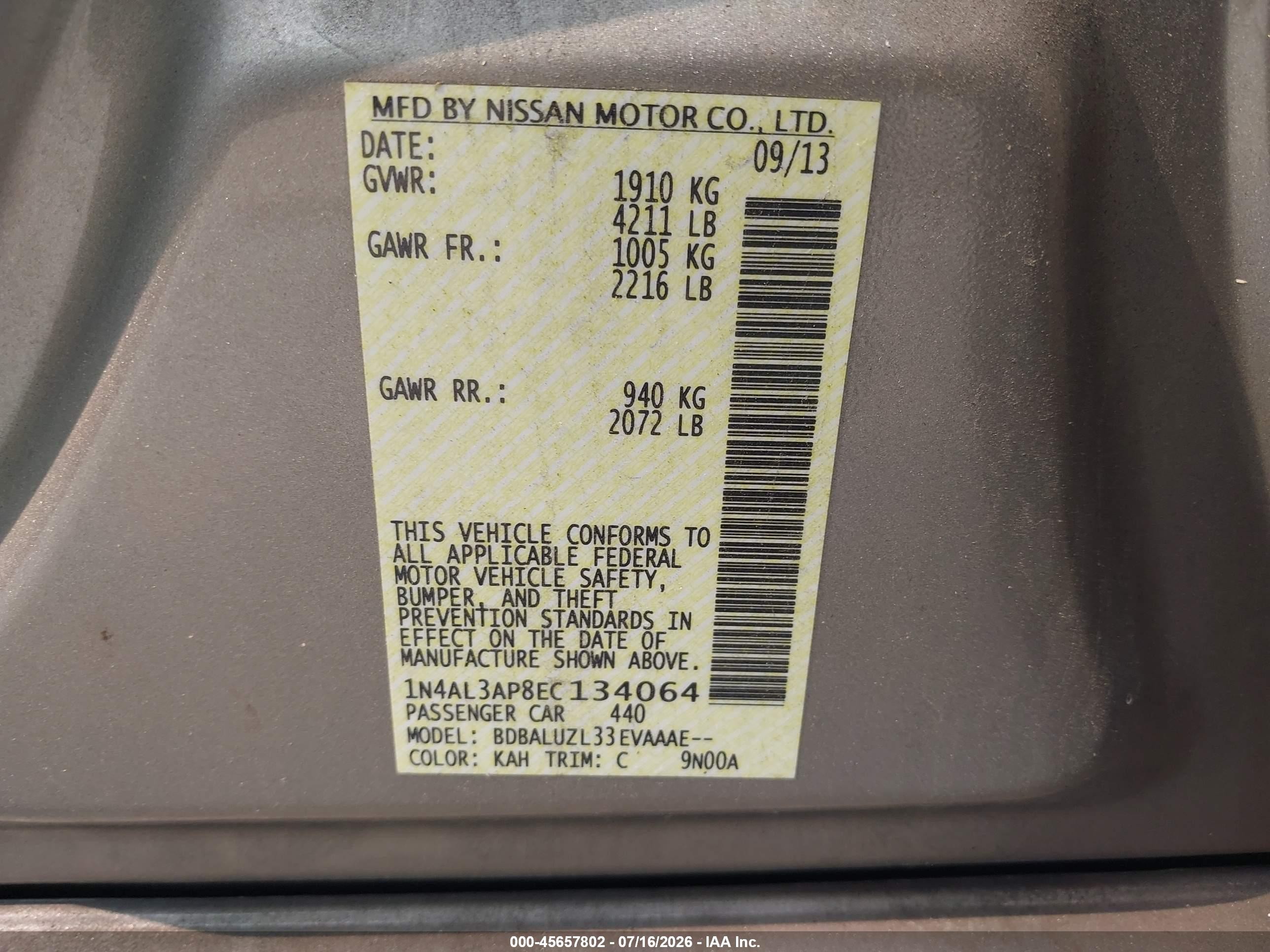 2014 Nissan Altima 2.5 Sv Gold vin: 1N4AL3AP8EC134064