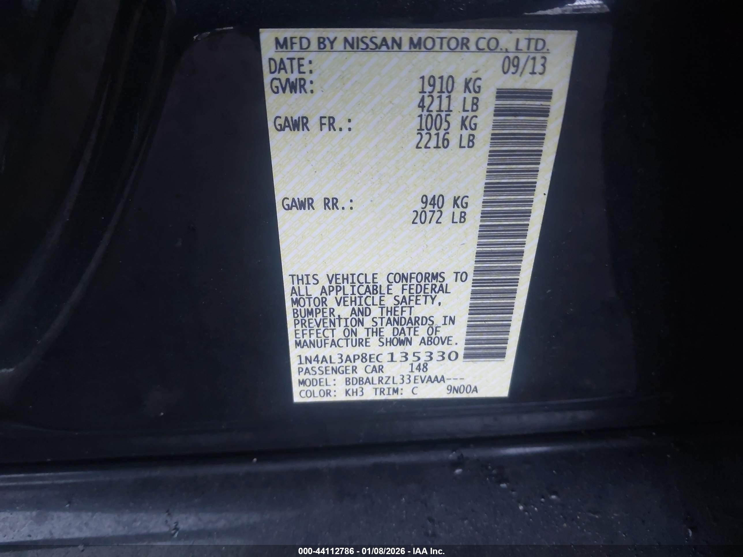 2014 Nissan Altima 2.5 S Black vin: 1N4AL3AP8EC135330