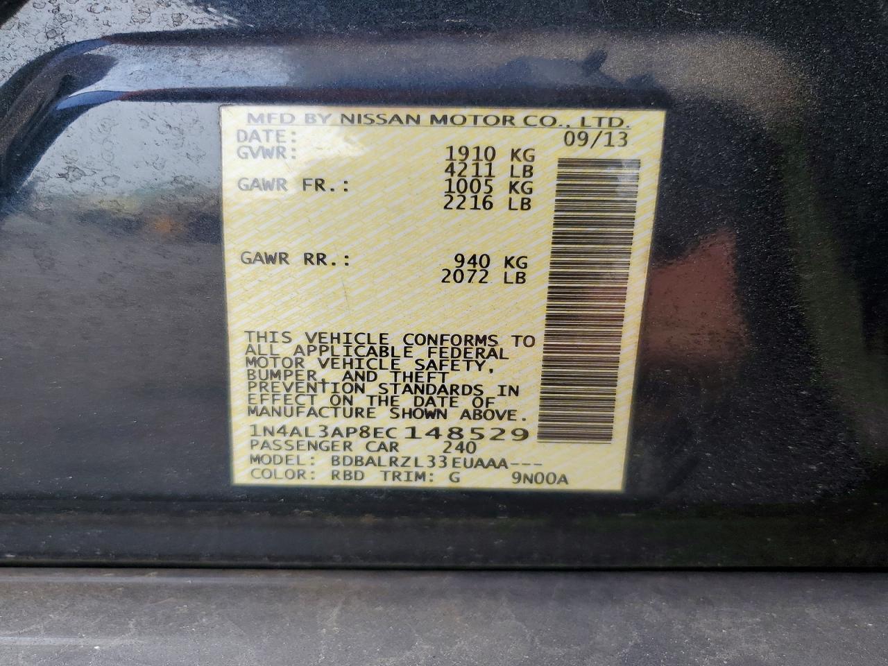 2014 Nissan Altima 2.5 S Угольный vin: 1N4AL3AP8EC148529
