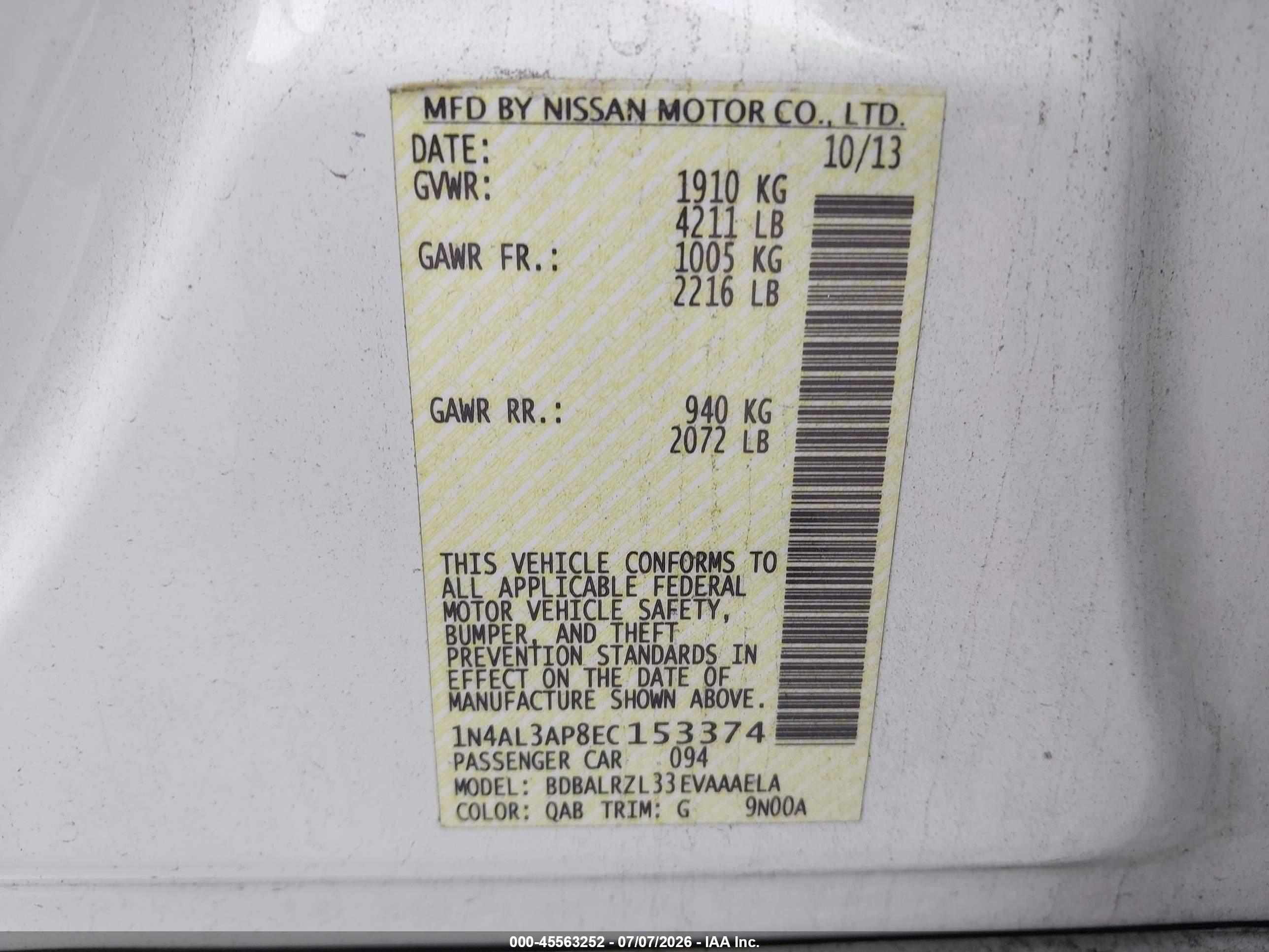 2014 Nissan Altima 2.5 S White vin: 1N4AL3AP8EC153374