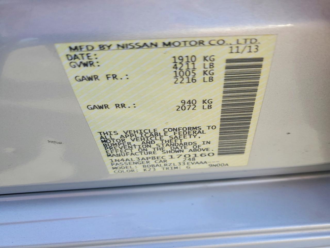 2014 Nissan Altima 2.5 S Gray vin: 1N4AL3AP8EC170160