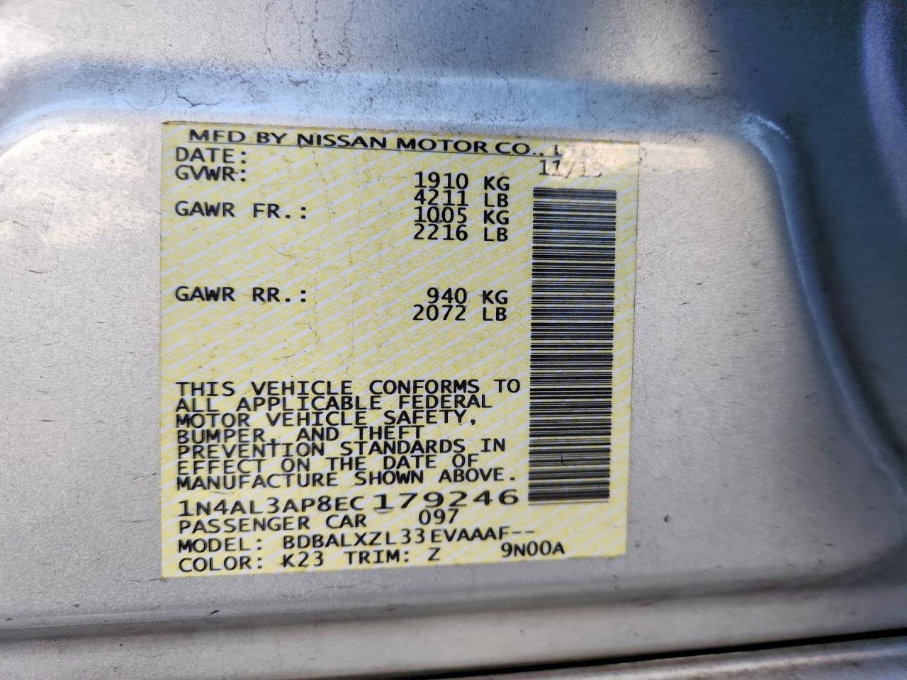 2014 Nissan Altima 2.5 Sl Silver vin: 1N4AL3AP8EC179246
